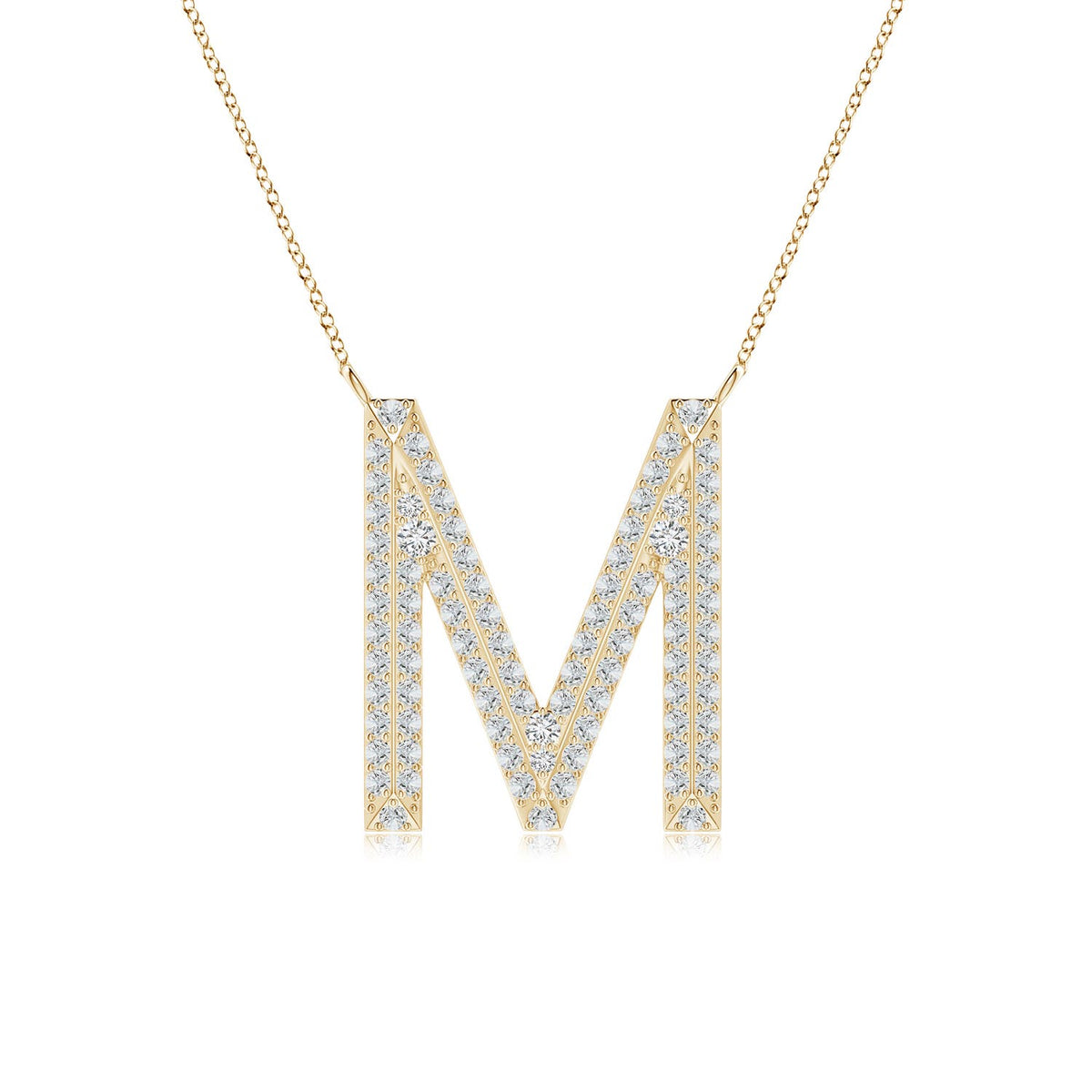 2 MM Bezel-Set Diamond Lowercase "M" Initial Pendant in 18K Yellow Gold