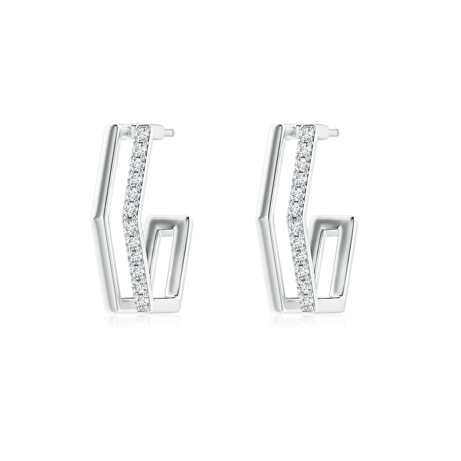 Lab-Grown Alternating Diamond Hexagonal Double Hoop Earrings