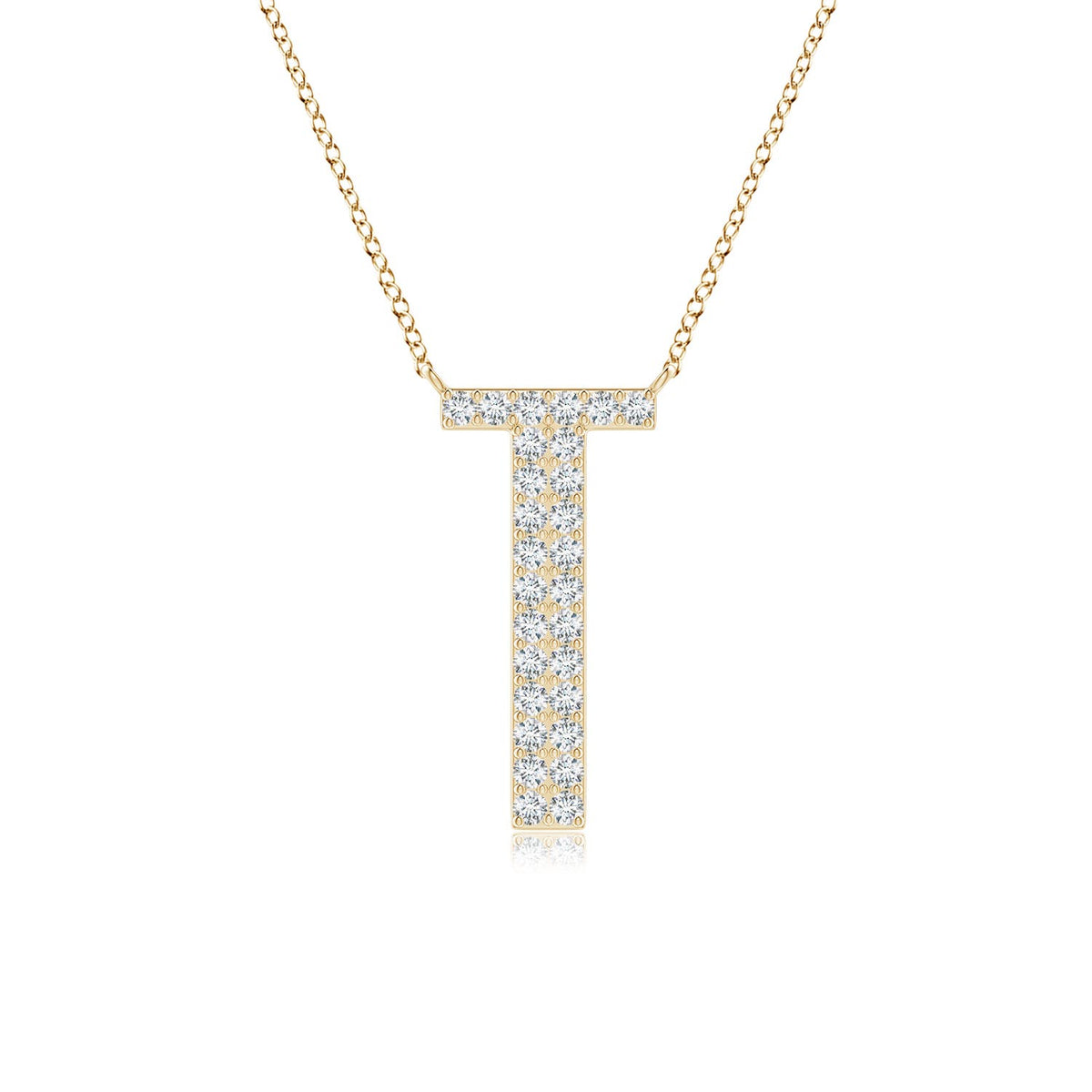 1.15 MM Modern Deco Diamond Capital "T" Initial Pendant in 14K Yellow Gold