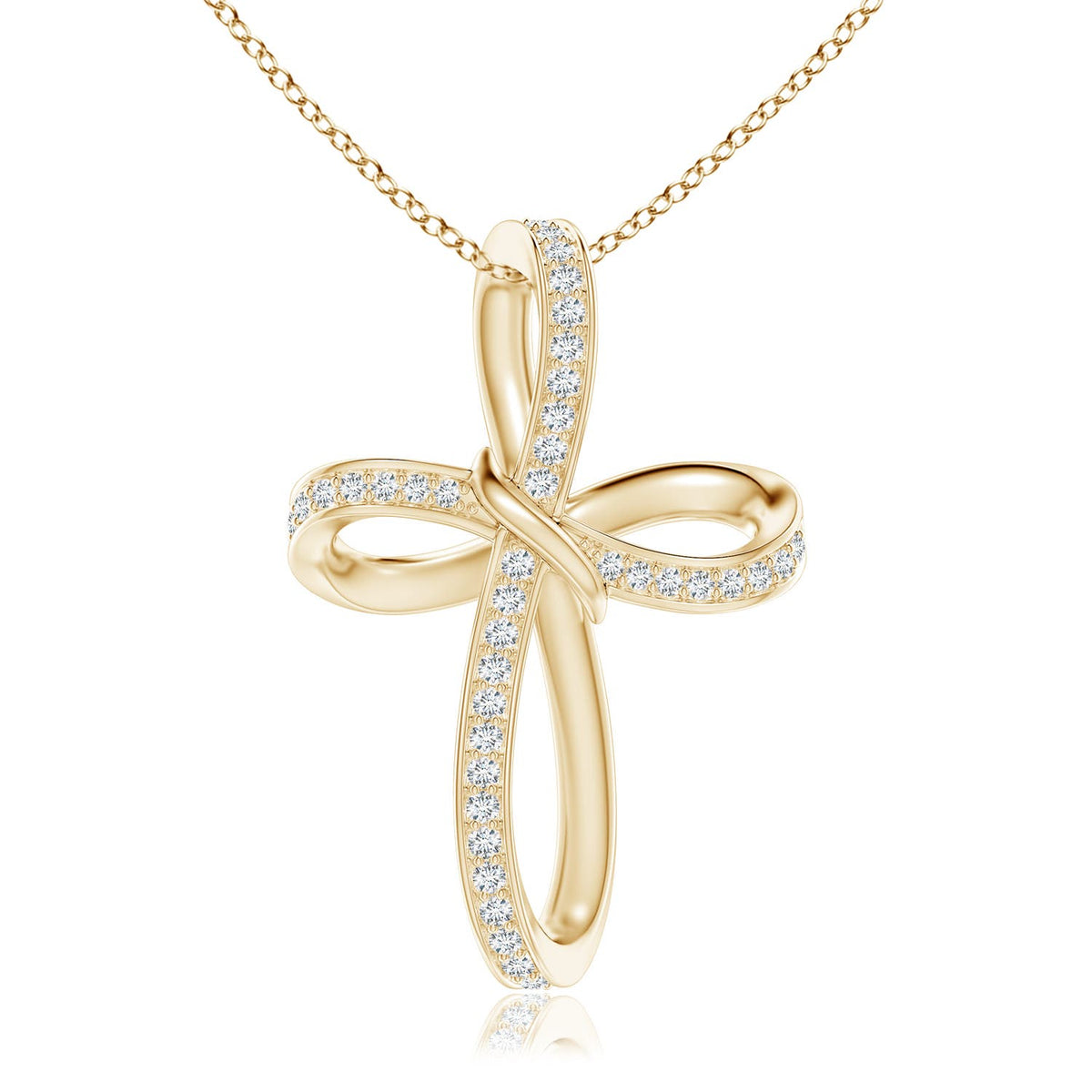 0.48 CTW Classic Diamond Sideways Cross Necklace in 14K Yellow Gold