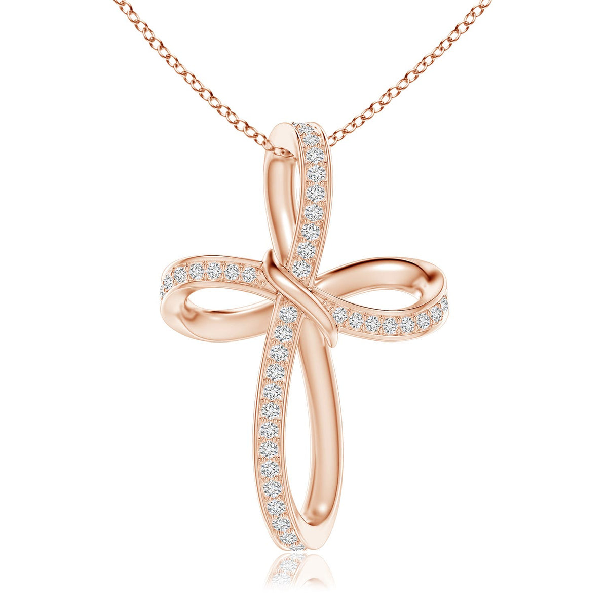 1.0 CTW Floating Round Diamond Dotted Cross Pendant in 14K Rose Gold
