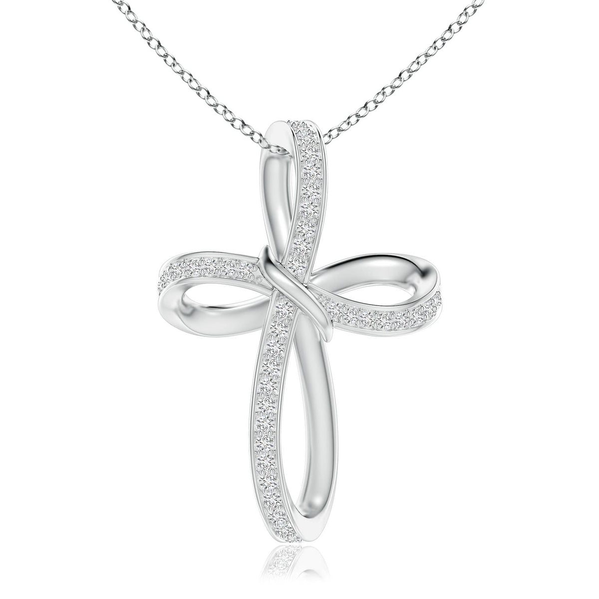 1.0 CTW Classic Shared Prong-Set Diamond Cross Pendant in 14K White Gold