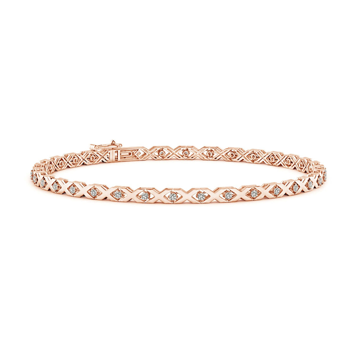 1.6 MM Pavé-Set Diamond Triple Frame Evil Eye Bracelet in 14K Rose Gold