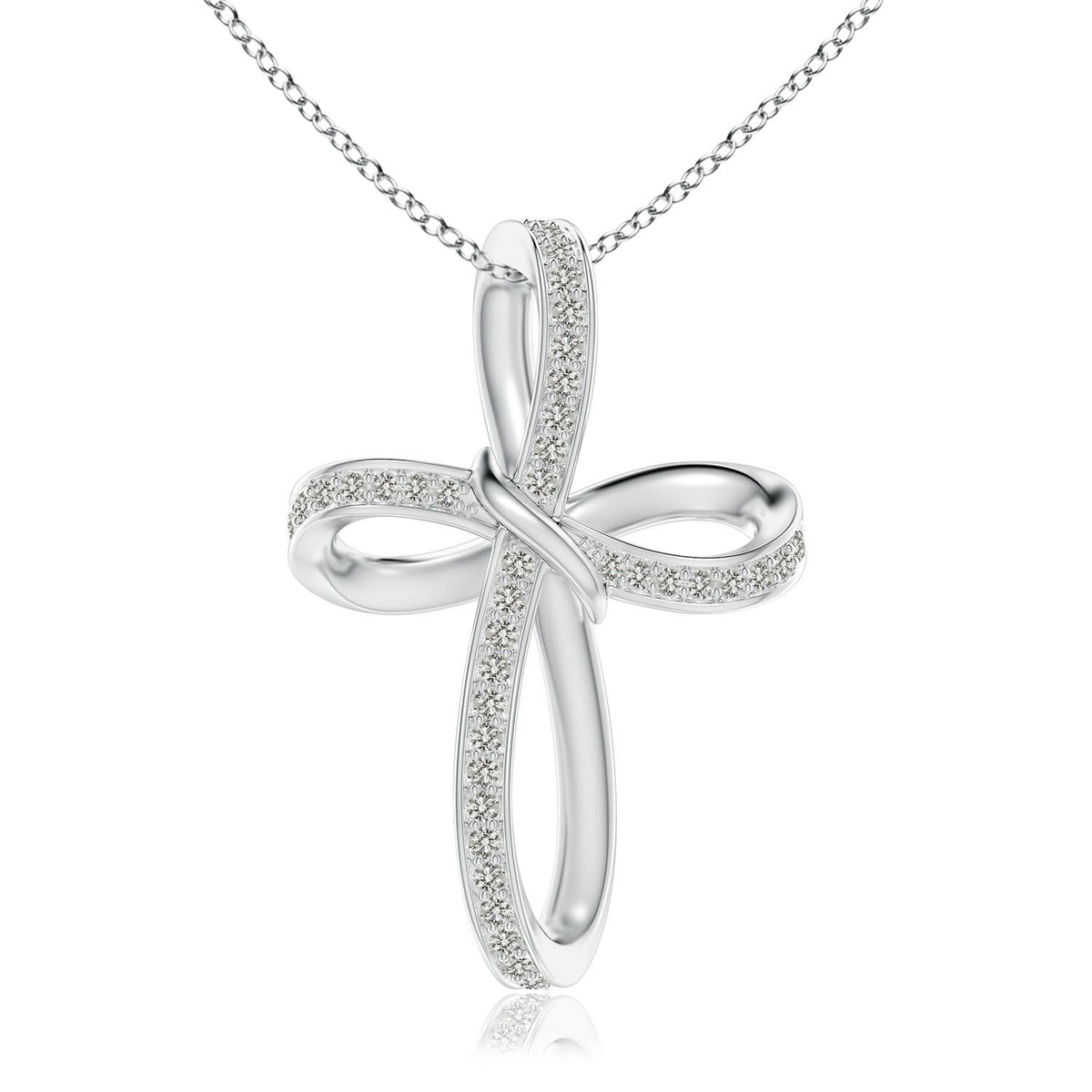 2.7 MM Two Stone Diamond Bypass Cross Pendant in 18K White Gold