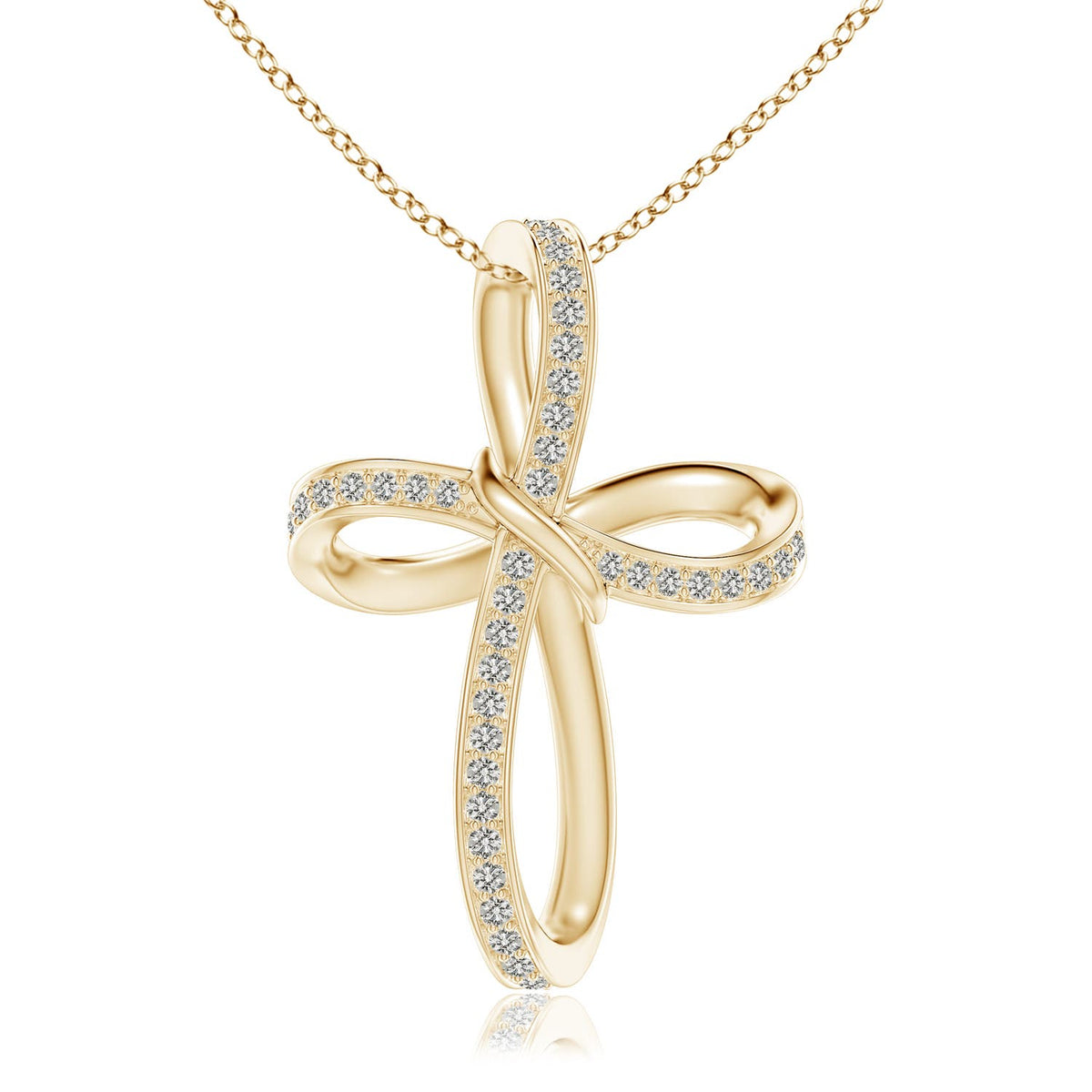 1.3 MM Prong-Set Diamond Tapered Cross Pendant in 18K Yellow Gold