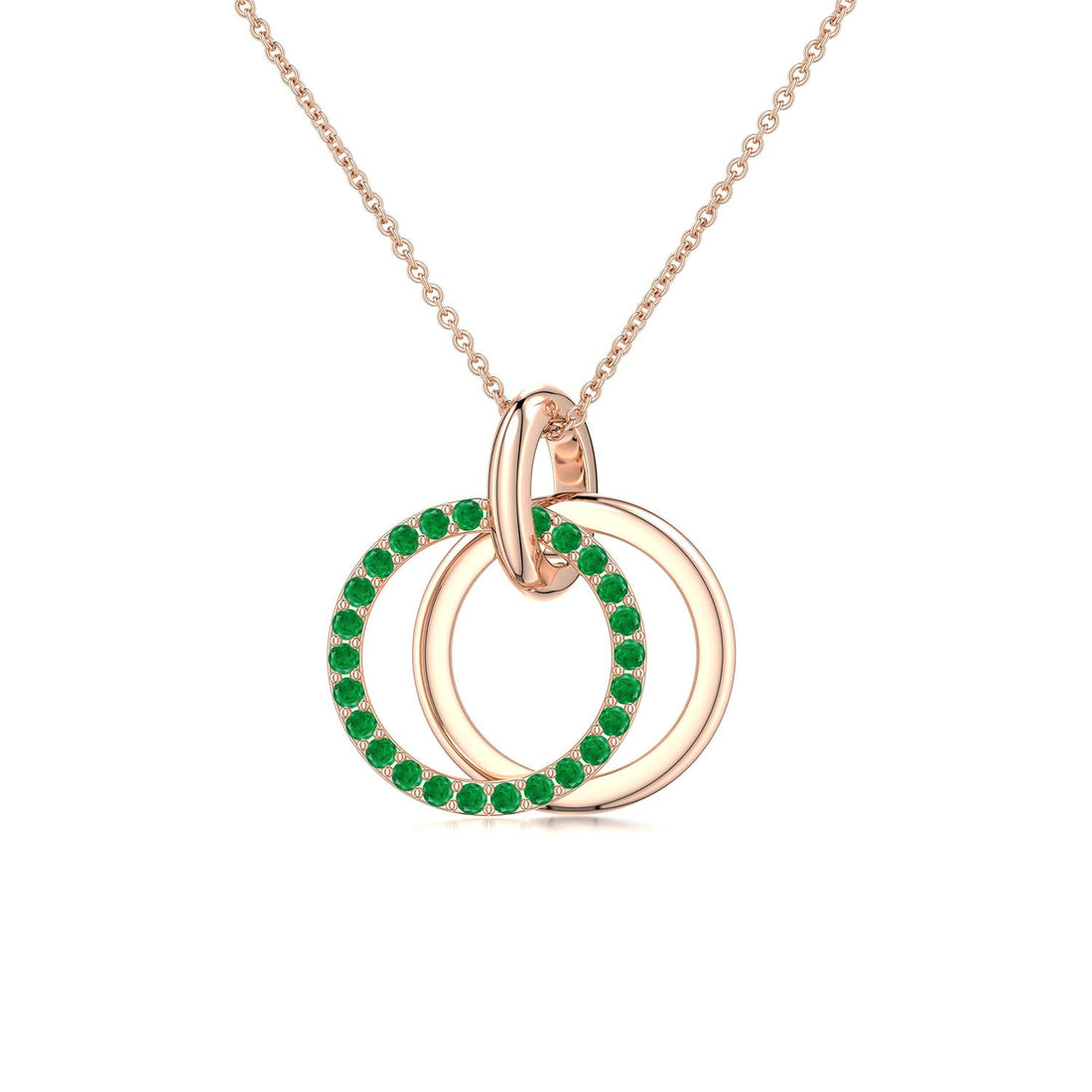 0.27 CTW Dangling Channel-Set Emerald Celtic Knot Pendant in 18K Rose Gold