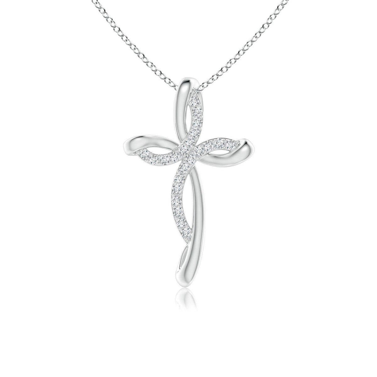 1.1 MM Diamond Ribbon Cross Pendant in 18K White Gold