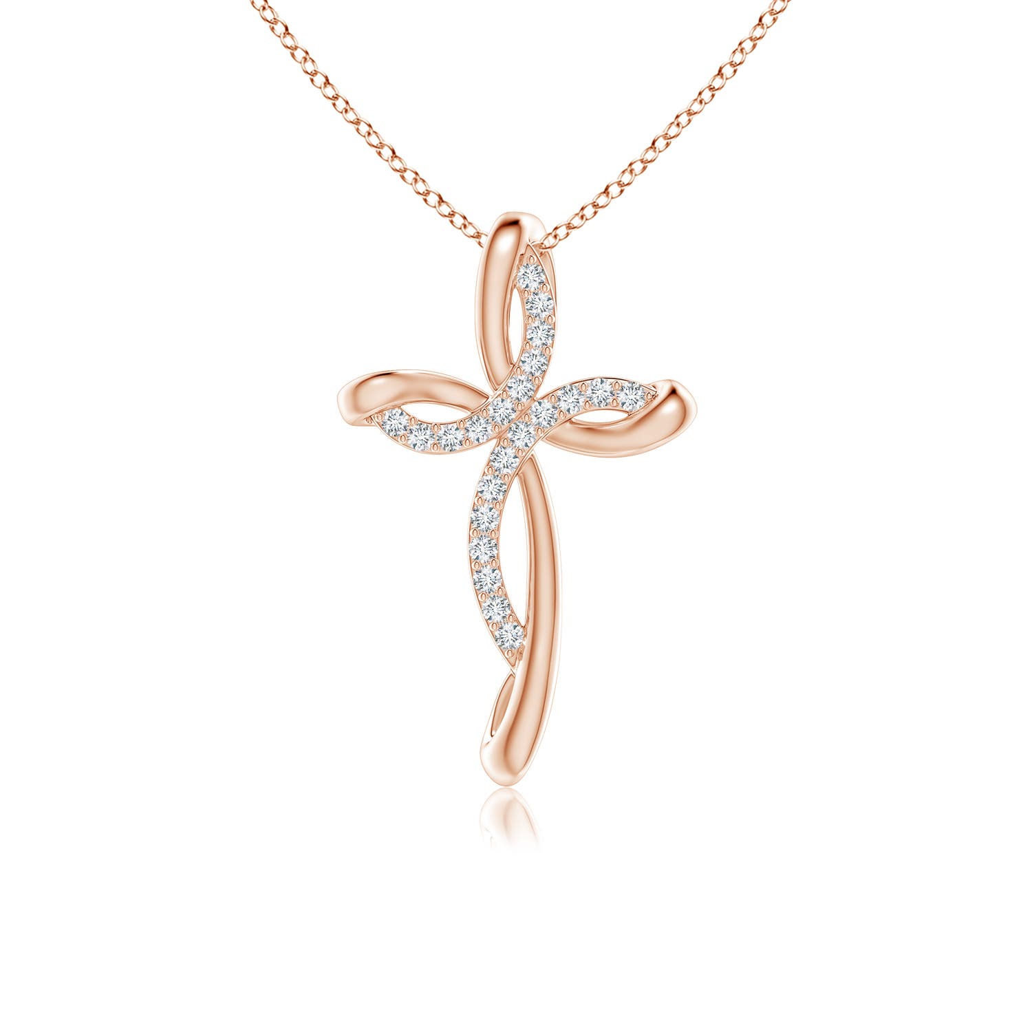 2.3 MM Lab-Grown Solitaire Diamond Bow Cross Pendant in 18K Rose Gold