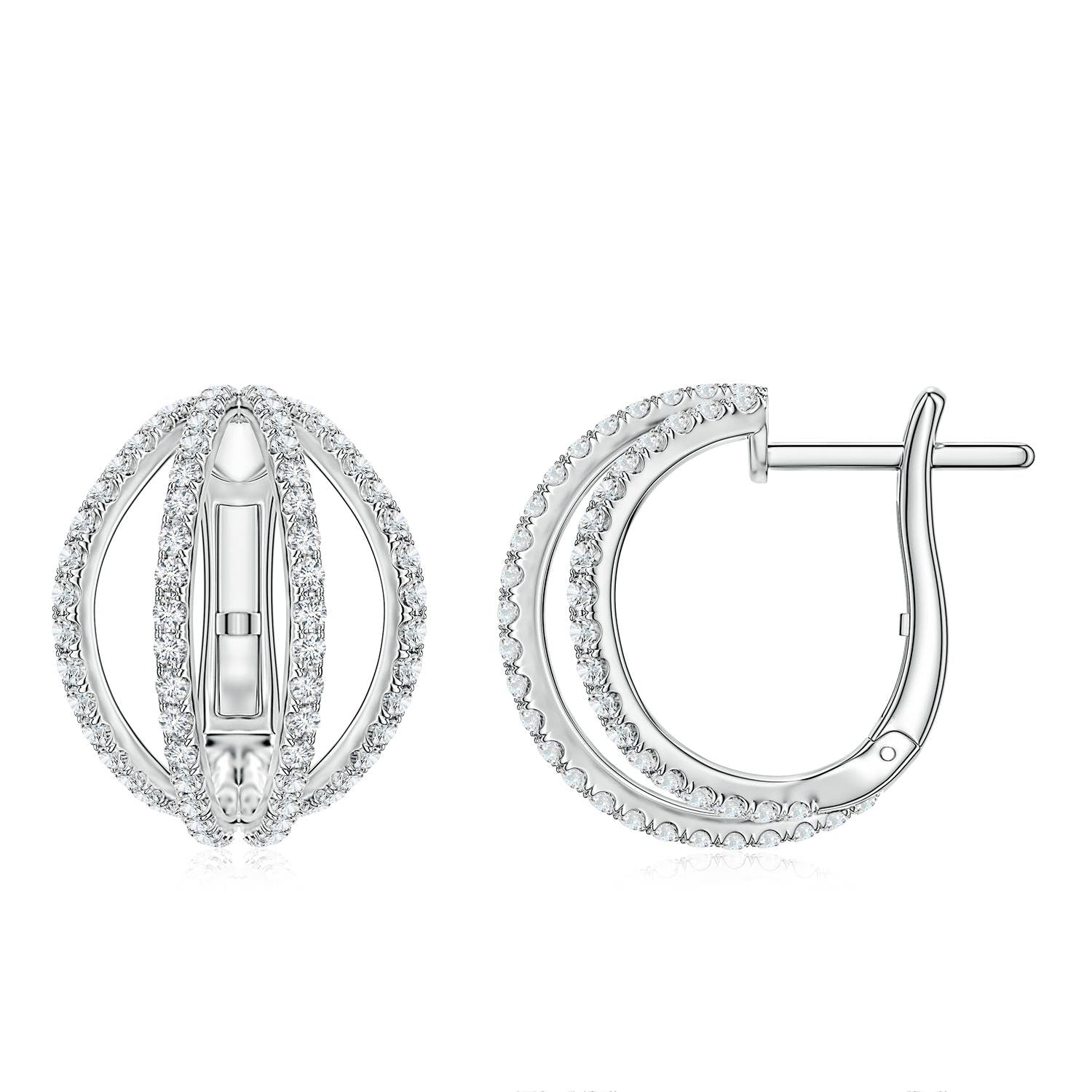 1.3 CTW U-Pavé Diamond Triple-Row Open Hoop Earrings in Silver
