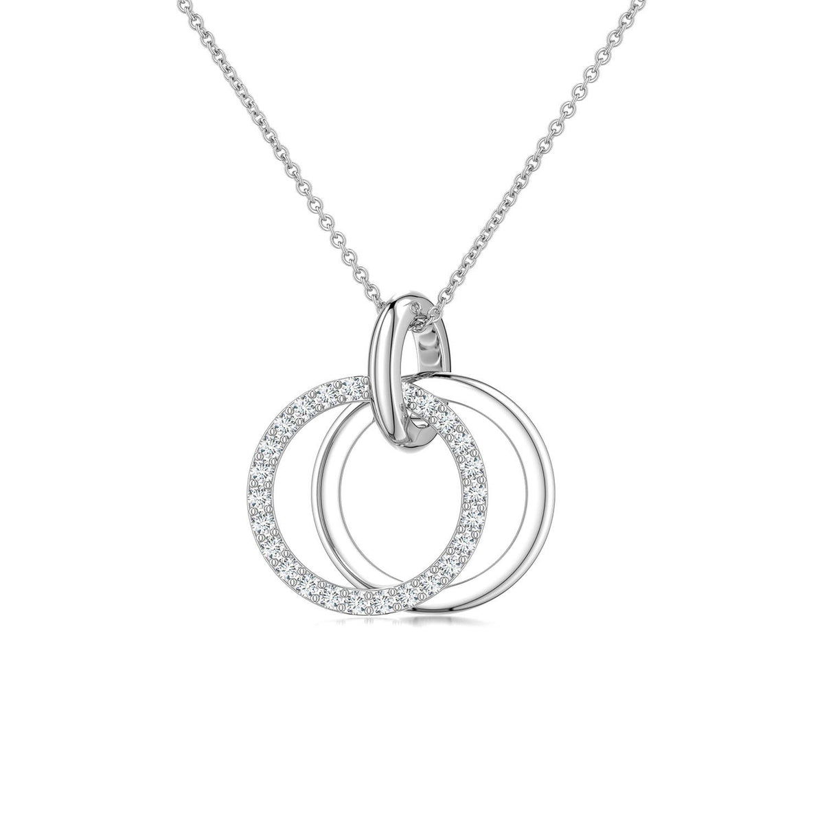 1 MM Interlocking Diamond Open Circle Pendant in Silver