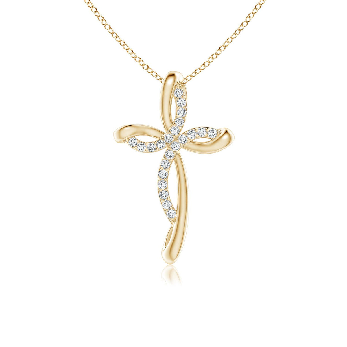 1.1 MM Diamond Ribbon Cross Pendant in 14K Yellow Gold
