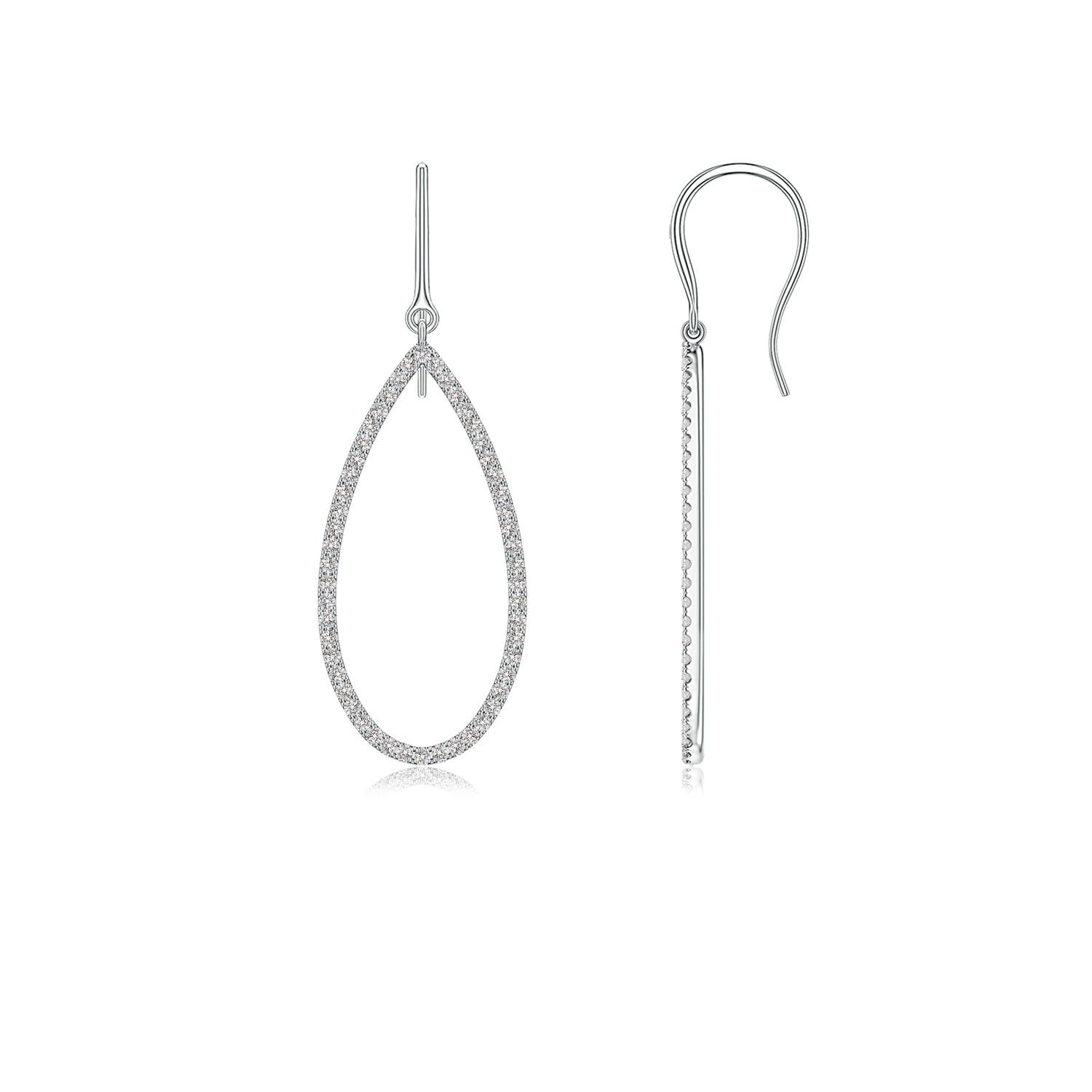 1.39 CTW Pave and Prong Set Diamond Teardrop Hoop Earrings in 14K White Gold