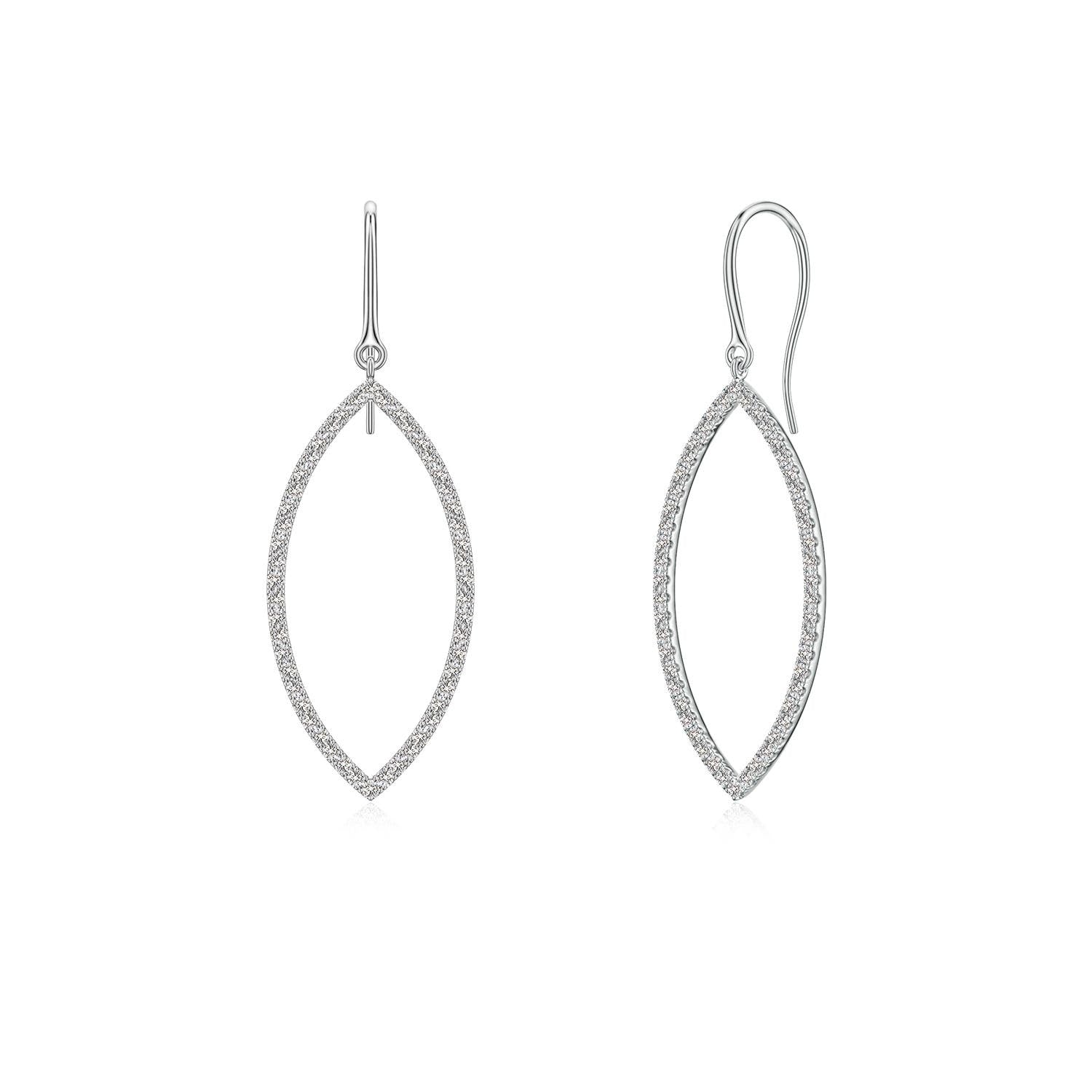 1.39 CTW Pave and Prong Set Diamond Teardrop Hoop Earrings in 14K White Gold