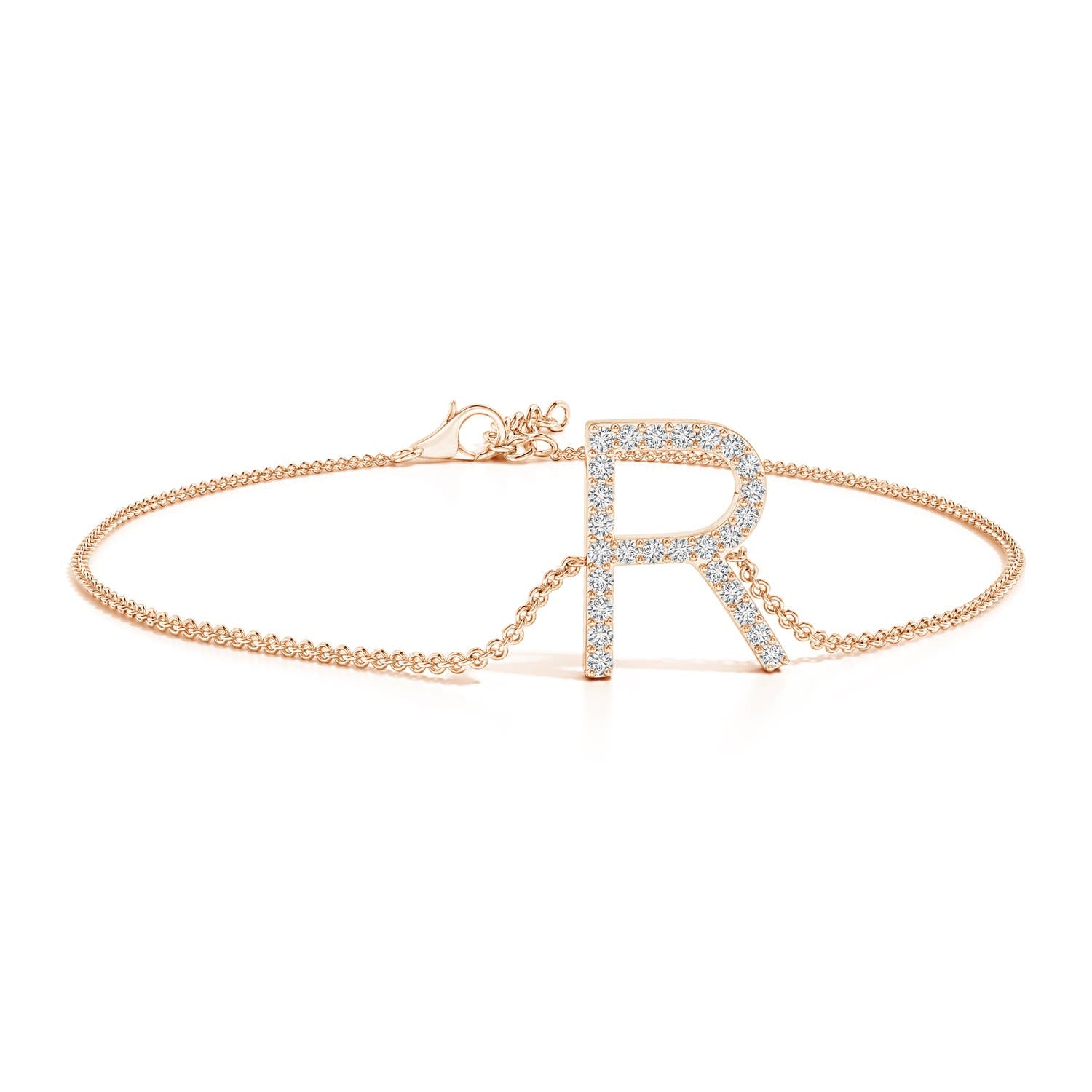 1.2 MM Prong-Set Diamond Capital "D" Initial Bracelet in 18K Rose Gold