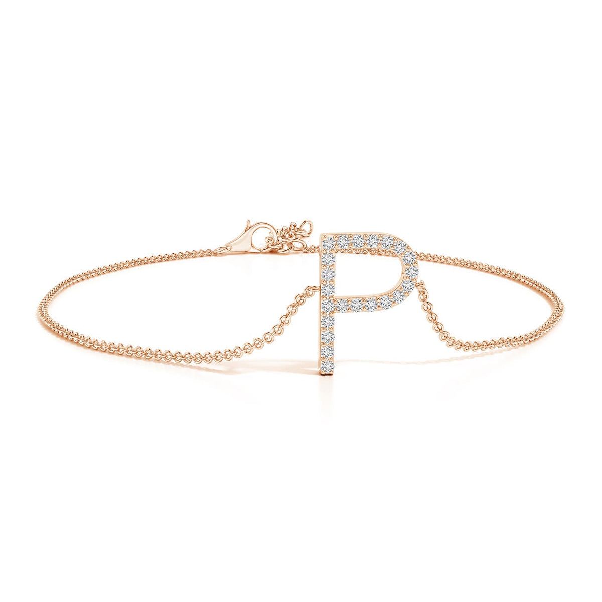 1.2 MM Prong-Set Diamond Capital "E" Initial Bracelet in 18K Rose Gold
