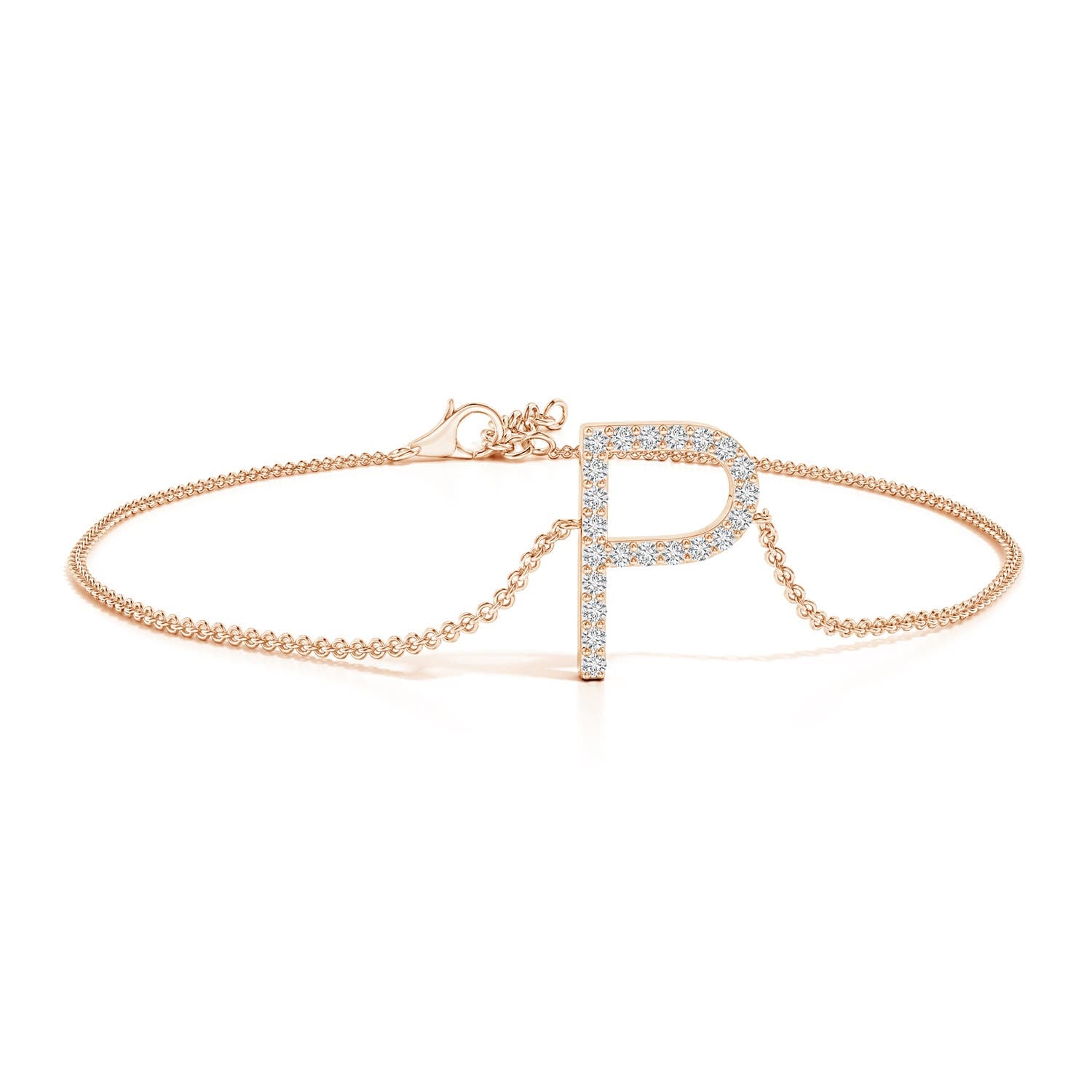 1.2 MM Prong-Set Diamond Capital "D" Initial Bracelet in 18K Rose Gold
