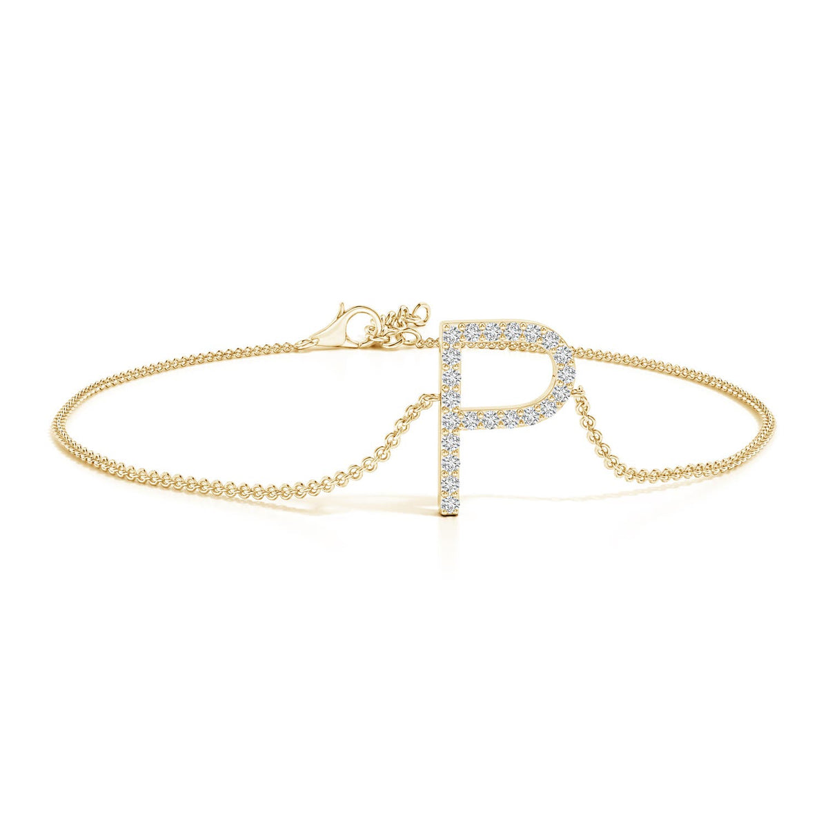 1.2 MM Prong-Set Diamond Capital "B" Initial Bracelet in 18K Yellow Gold