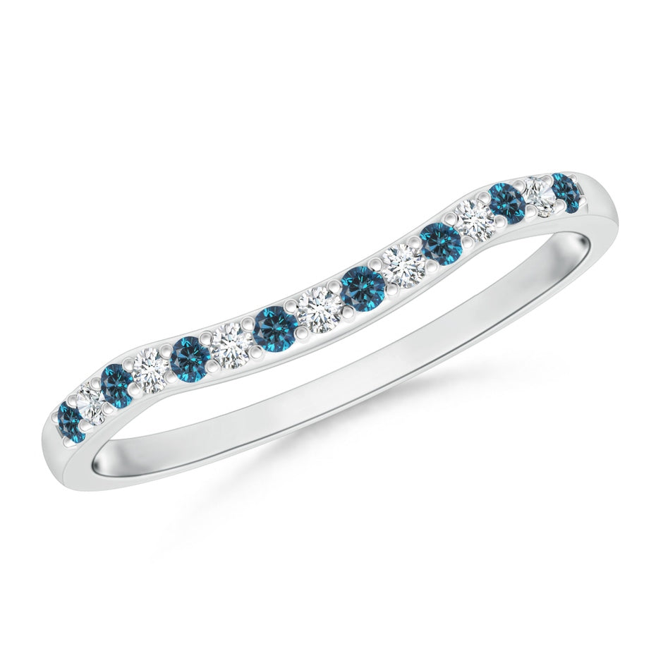 Round Enhanced Blue and White Diamond Contour Wedding Ring