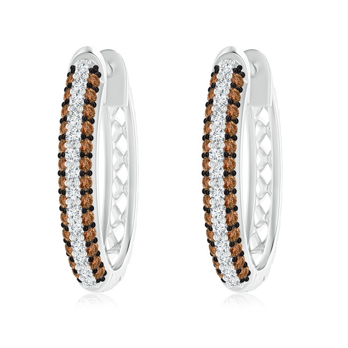 Pave-Set White and Brown Diamond Hoop Earrings