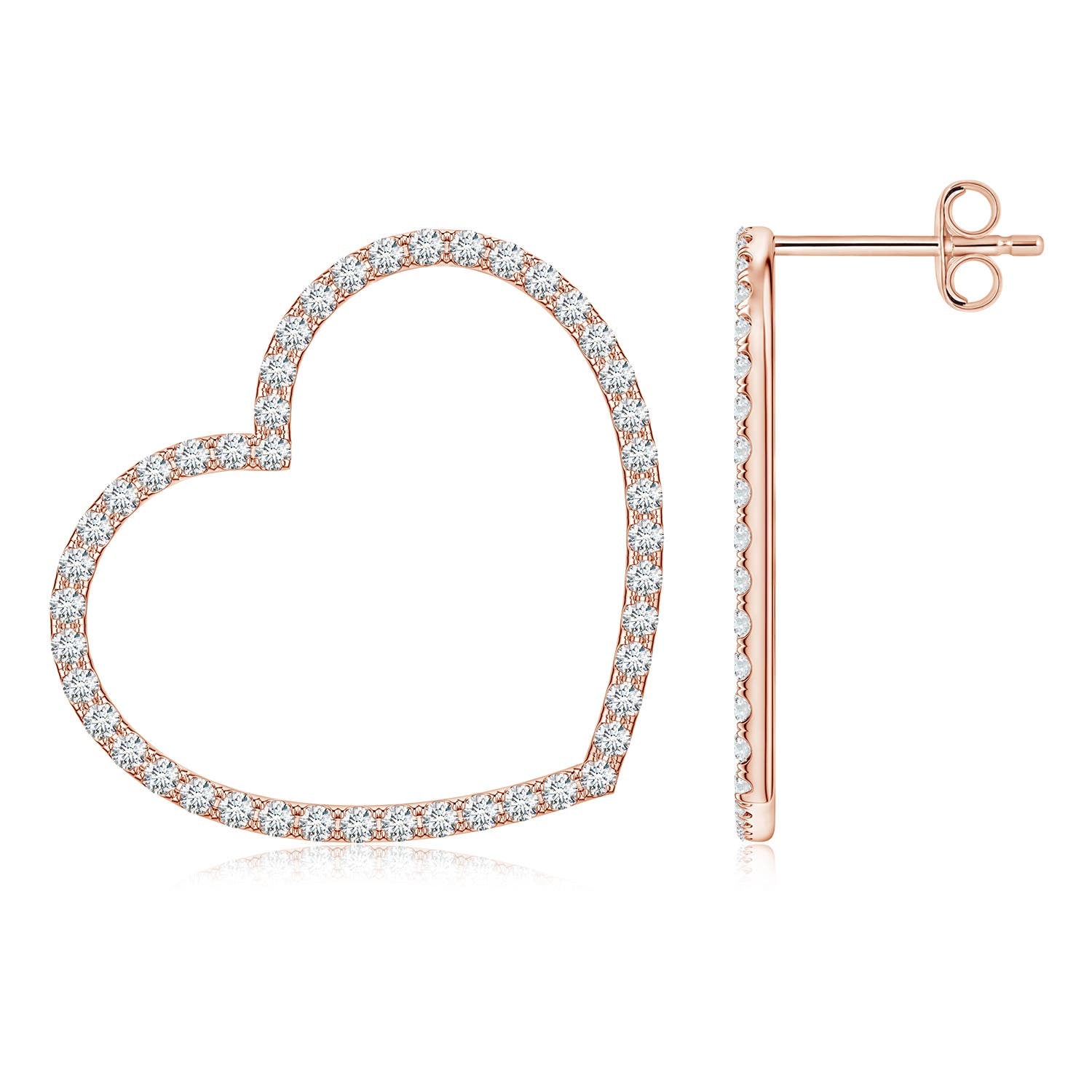 0.86 CTW Pavé Lab-Grown Diamond Graduated Double Heart Stud Earrings in 14K Rose Gold