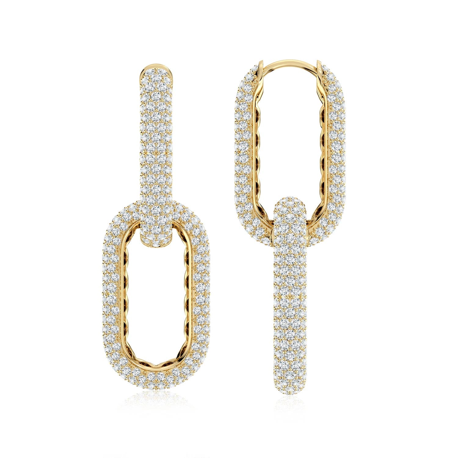 3.94 CTW Pave-Set Lab-Grown Diamond Chain Link Dangle Earrings in 18K Yellow Gold