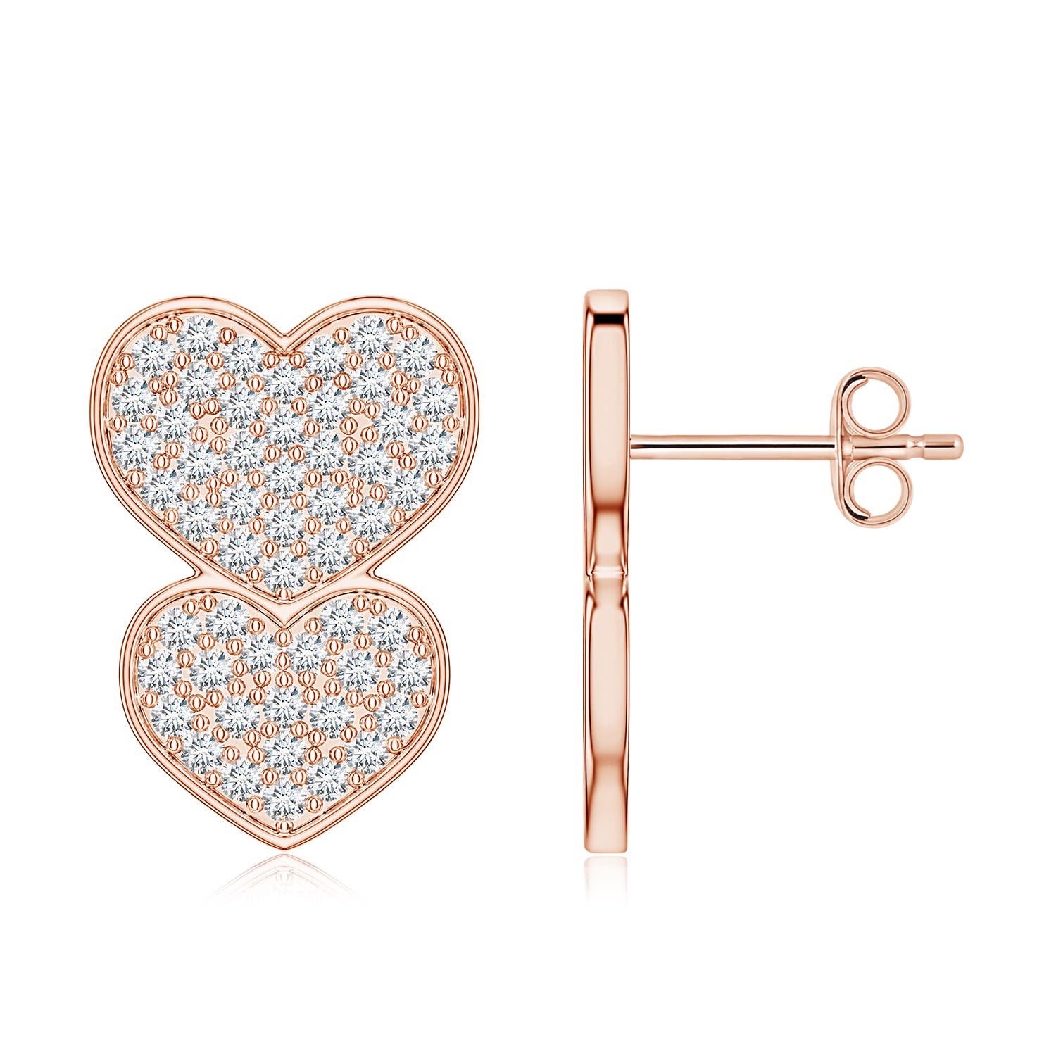 0.86 CTW Pavé Lab-Grown Diamond Graduated Double Heart Stud Earrings in 14K Rose Gold