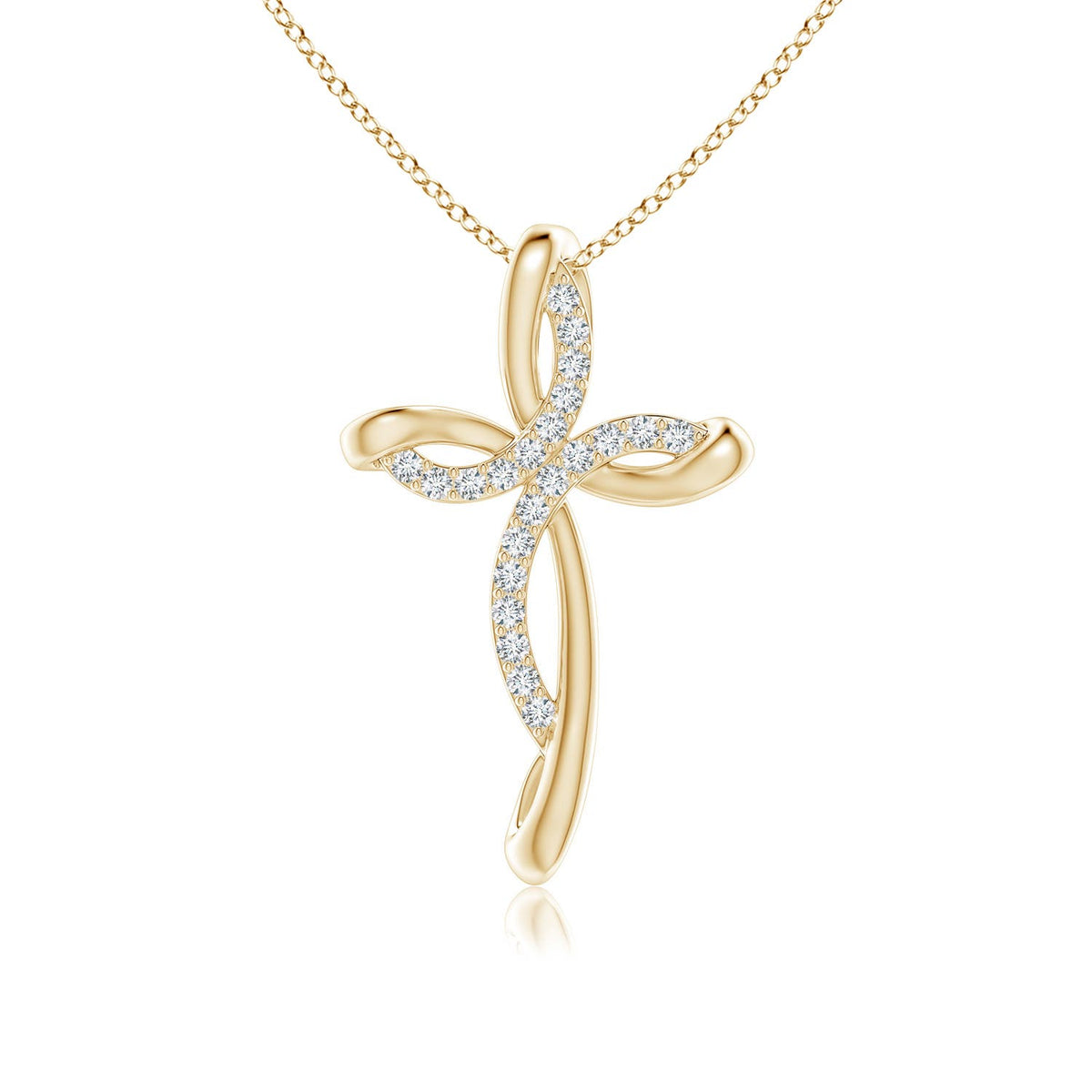 0.25 CTW Lab-Grown-Prong-Set Diamond Mini Cross Pendant in 18K Yellow Gold