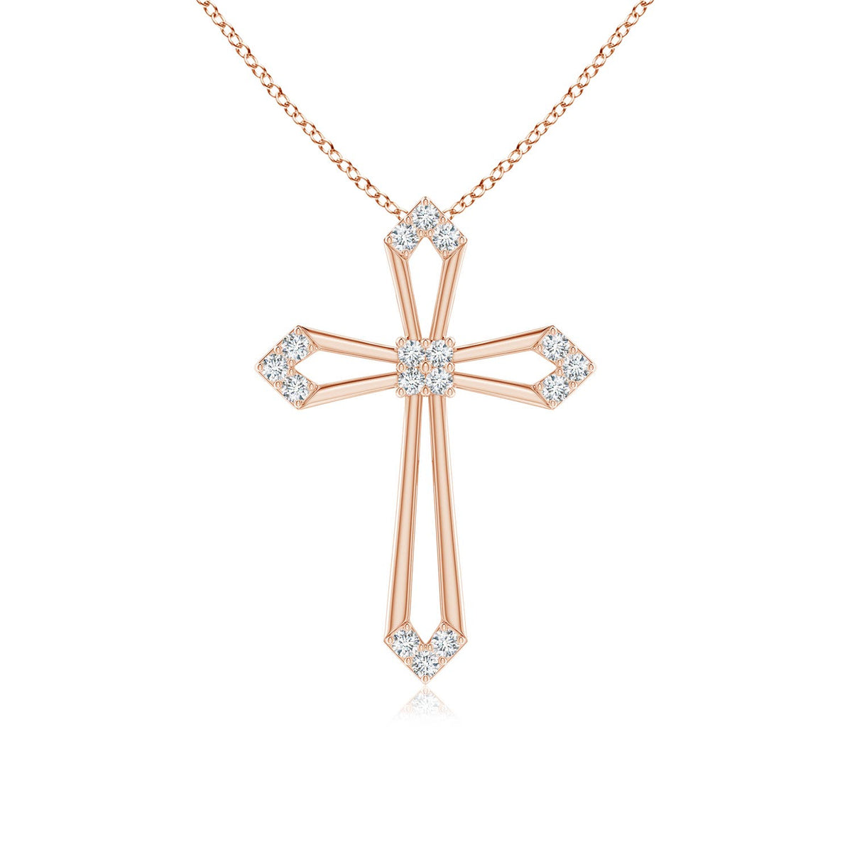 0.5 CTW Prong-Set Round Lab-Grown Diamond Ribbon Twist Cross Pendant in 18K Rose Gold