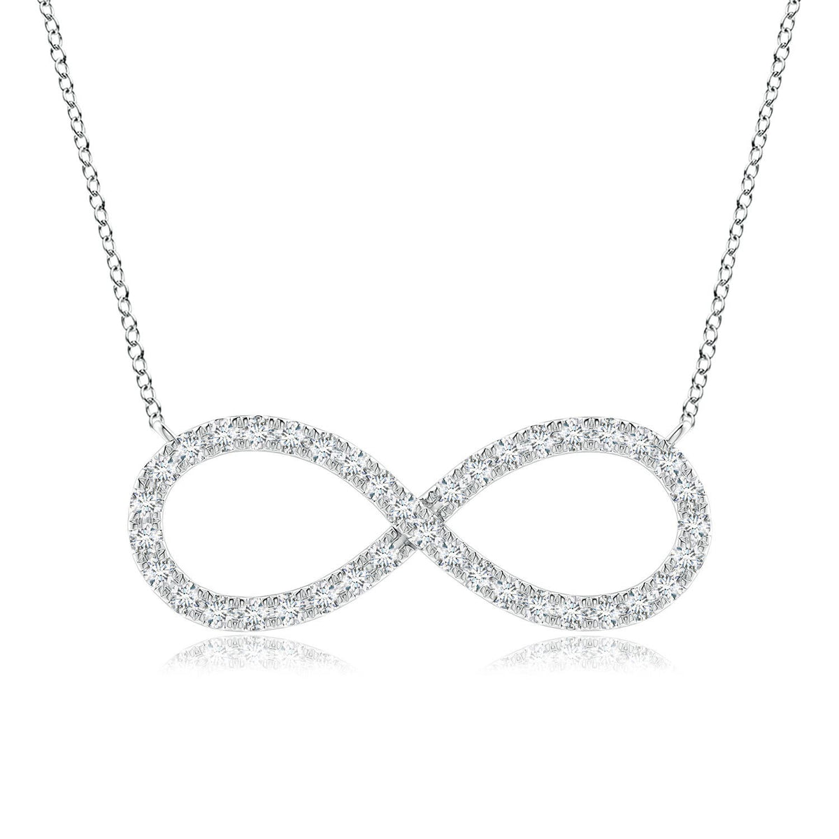 0.98 CTW U-Pave Set Diamond Sideways Infinity Pendant Necklace in 14K White Gold