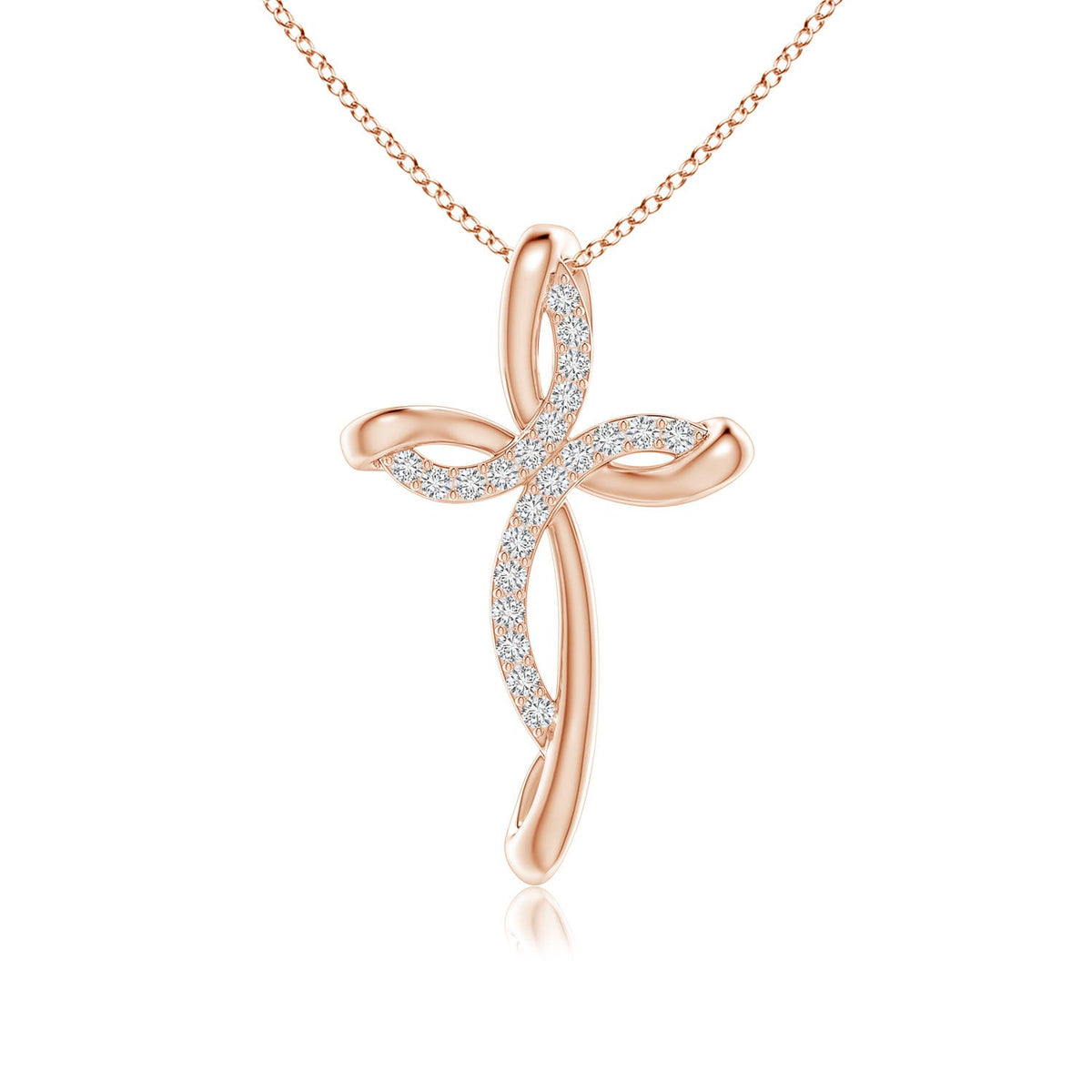 0.5 CTW Prong-Set Round Diamond Ribbon Twist Cross Pendant in 14K Rose Gold