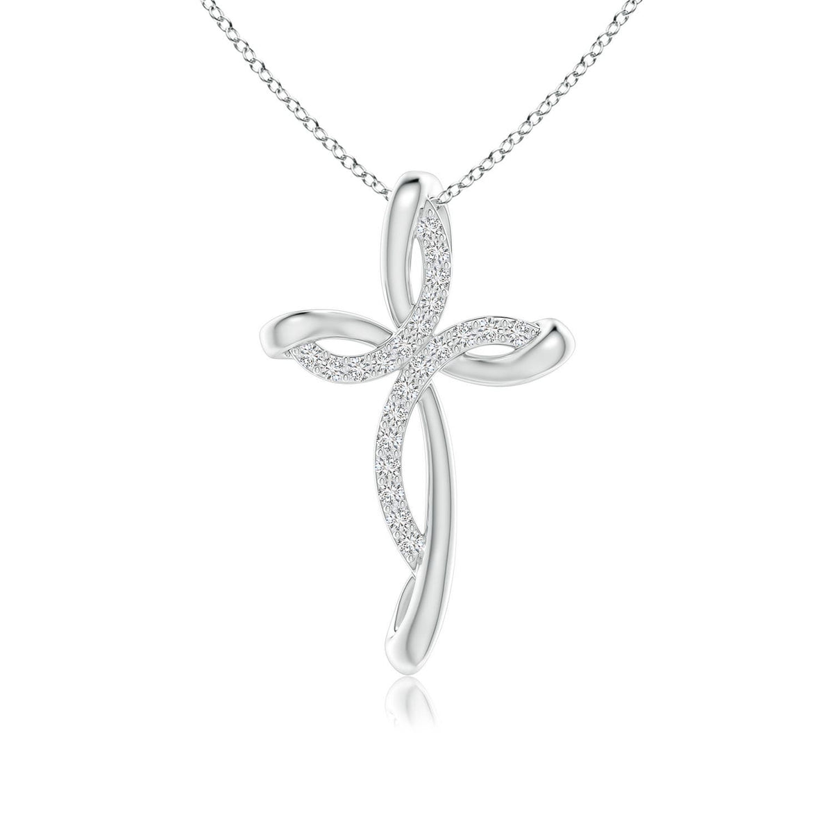0.5 CTW Prong-Set Round Diamond Ribbon Twist Cross Pendant in 14K White Gold