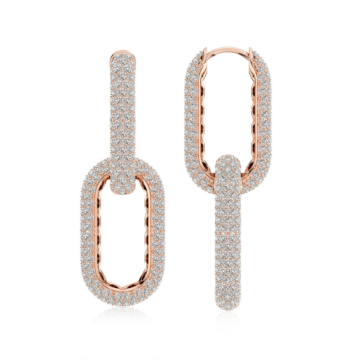 3.94 CTW Pave-Set Diamond Chain Link Dangle Earrings in 14K Rose Gold