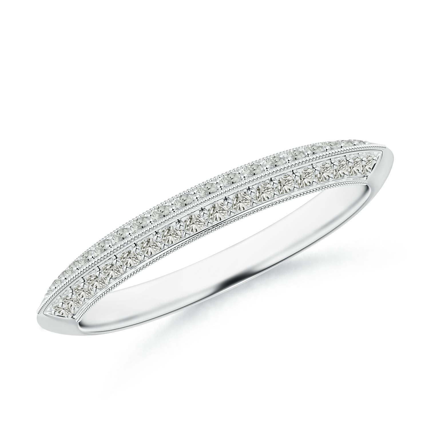 0.27 CTW Pave-Set Diamond Knife Edge Wedding Ring for Women in 18K White Gold