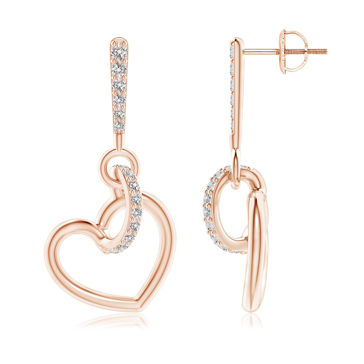0.76 CTW Floating Round Diamond Halo Drop Earrings in 18K Rose Gold