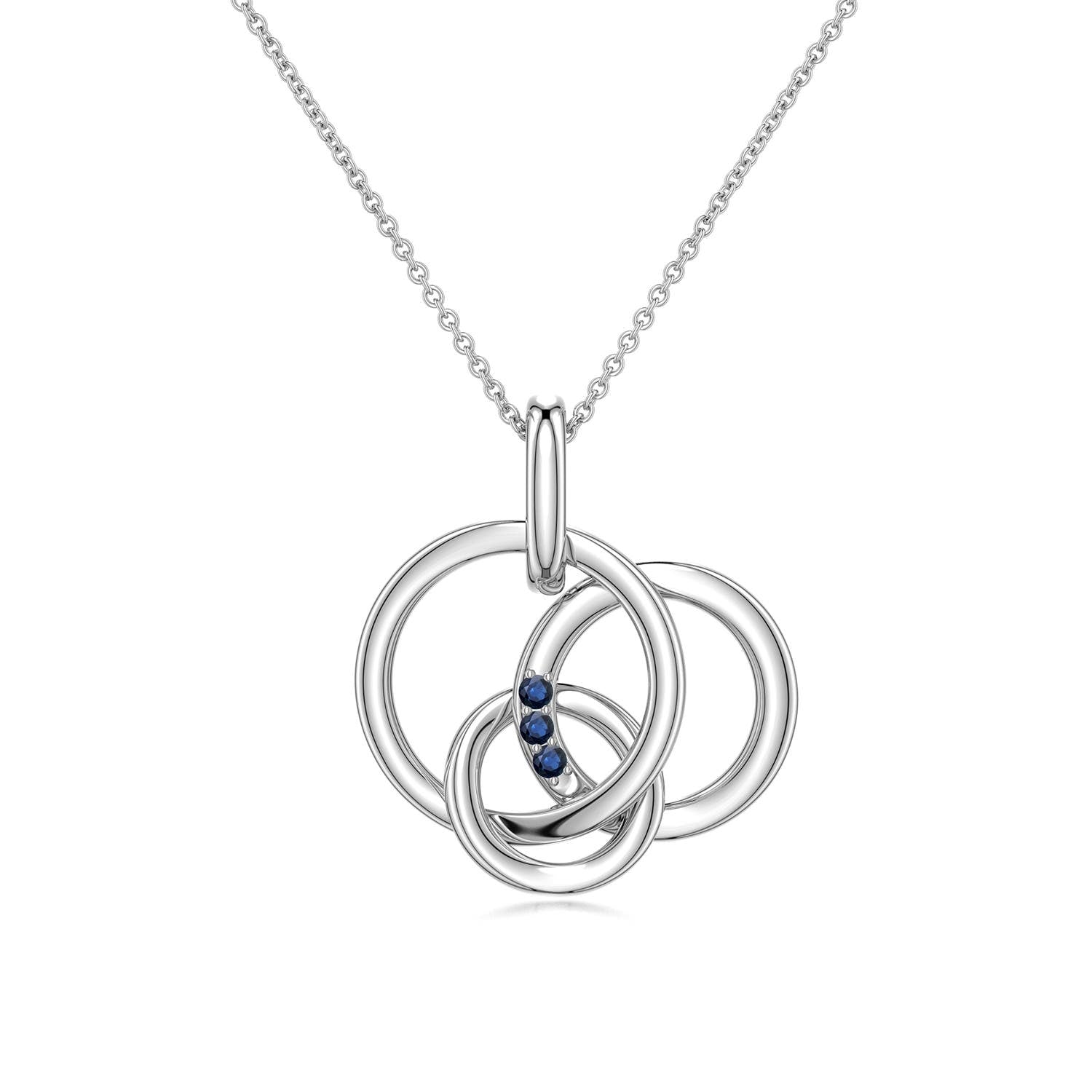 0.65 CTW Classic Six Petal Sapphire Flower Pendant with Diamond in 14K White Gold