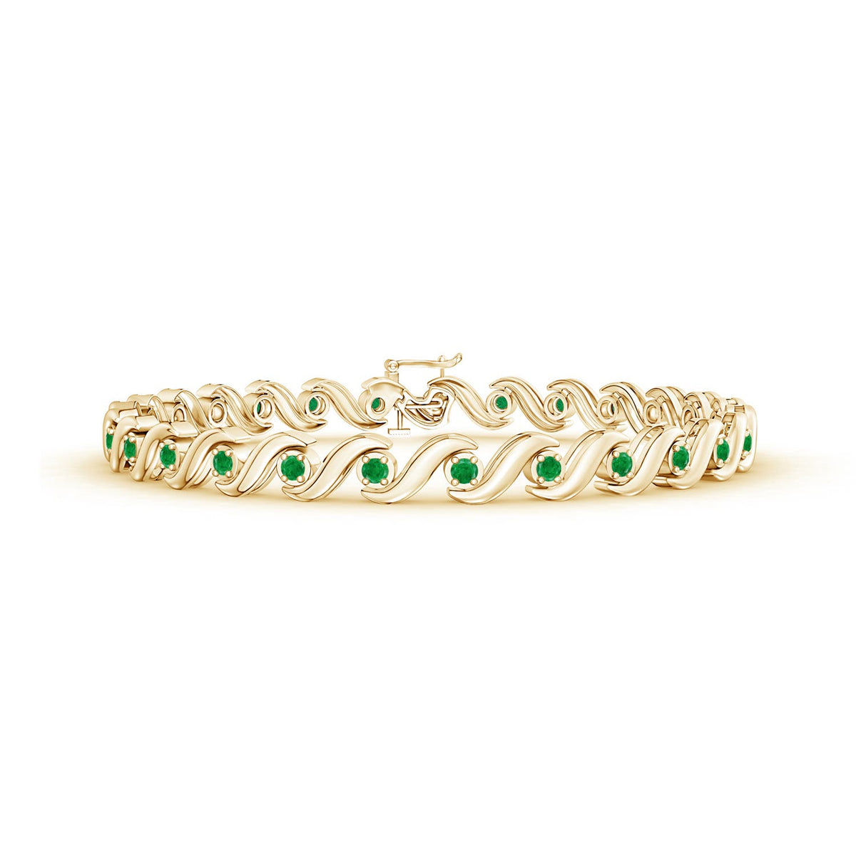 0.35 CTW S Swirl Link Illusion Emerald Tennis Bracelet in 14K Yellow Gold