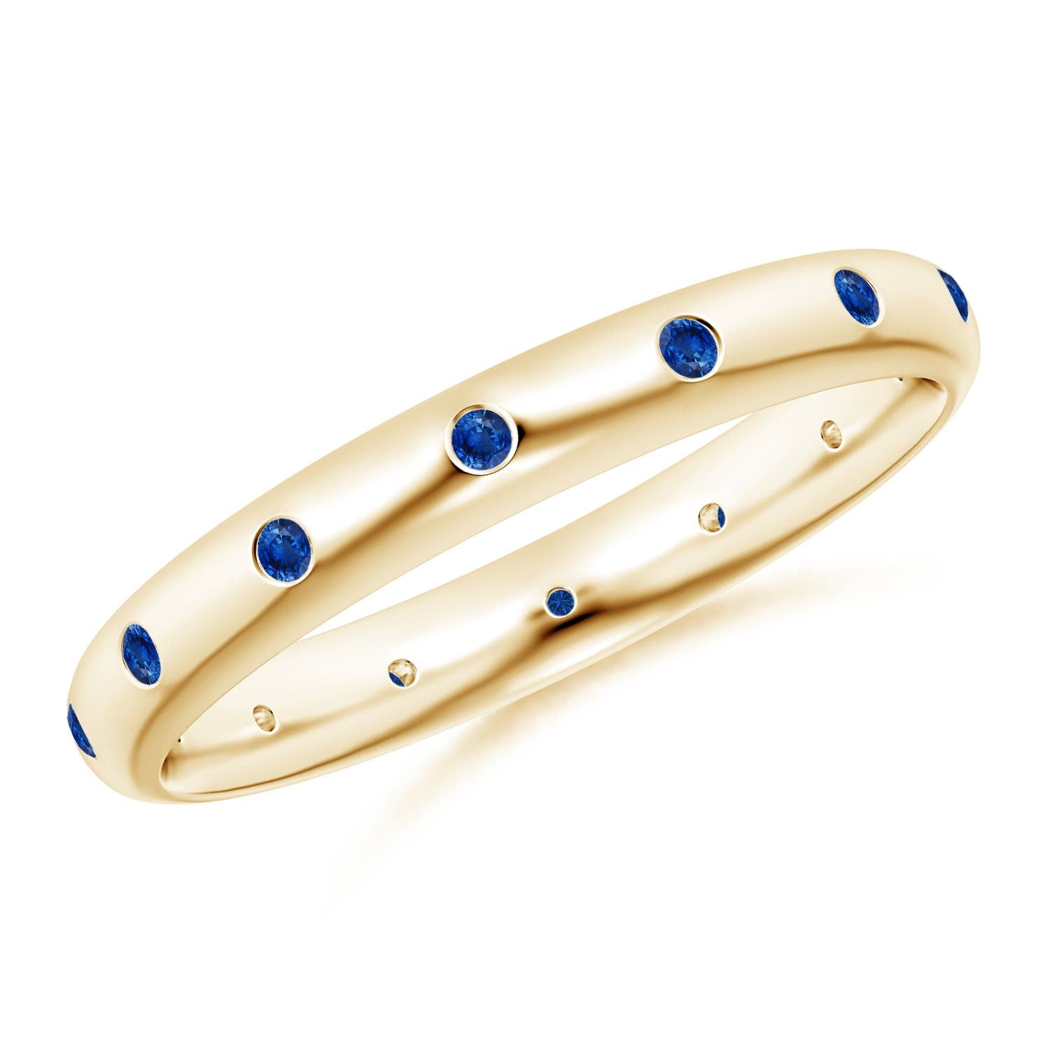 0.26 CTW Pavé Set Sapphire Hexagon Solitaire Ring with Milgrain in 18K Yellow Gold