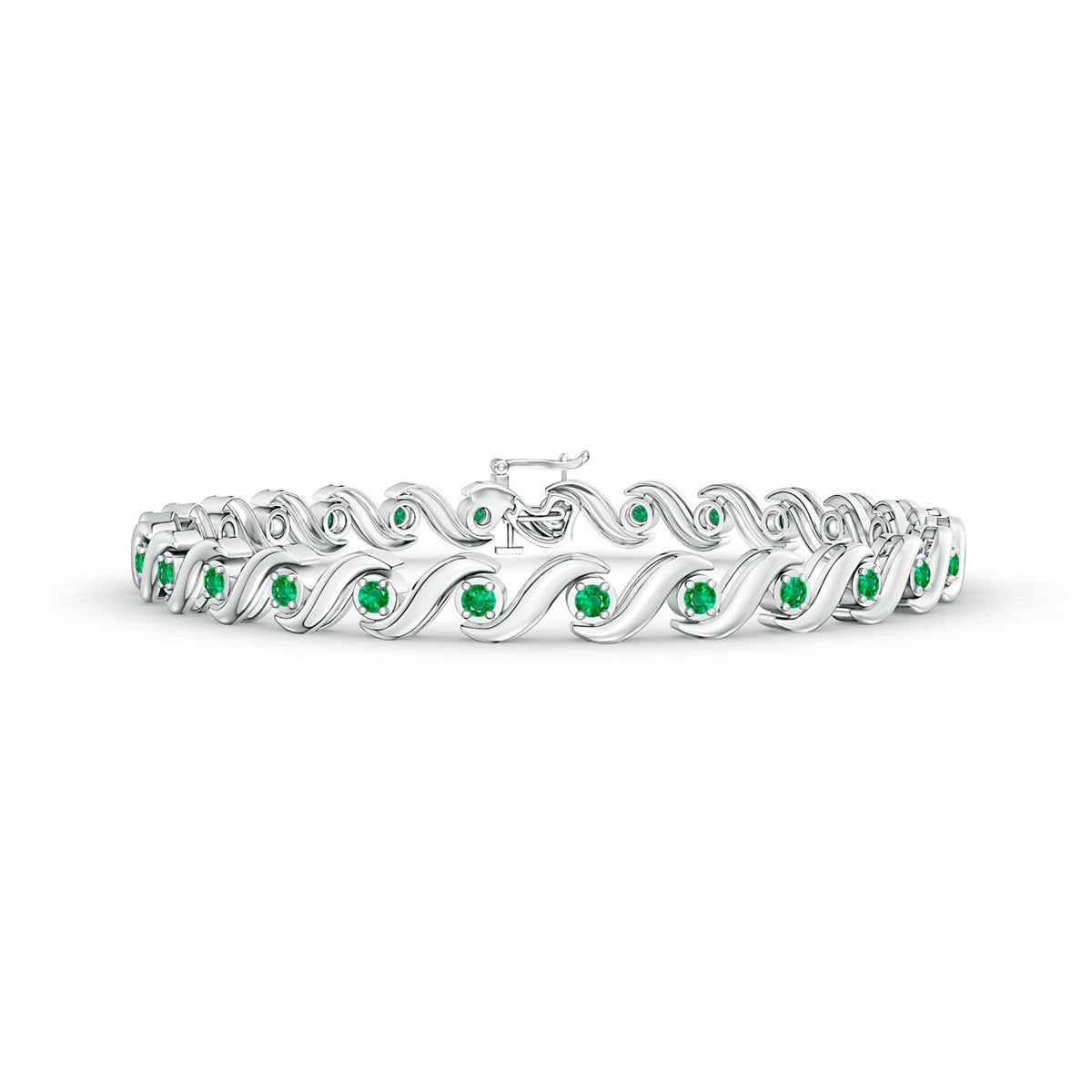 1.35 CTW Nature Inspired Round Emerald Tree Branch Bracelet in 14K White Gold