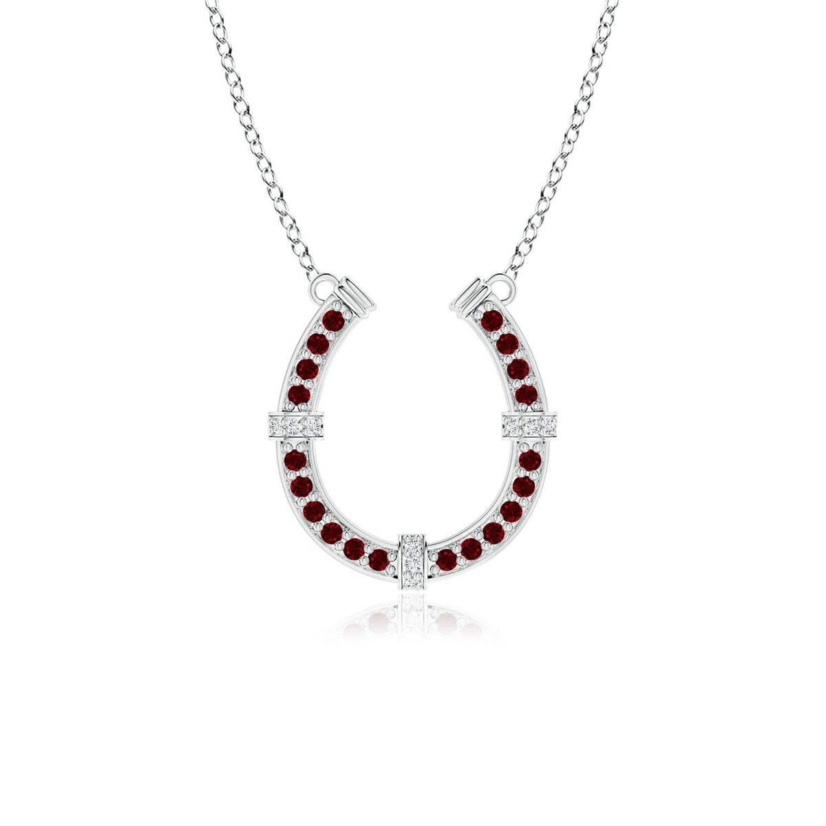 1.21 CTW Pave-Set Blue Sapphire and Diamond Horseshoe Pendant Necklace in 18K White Gold