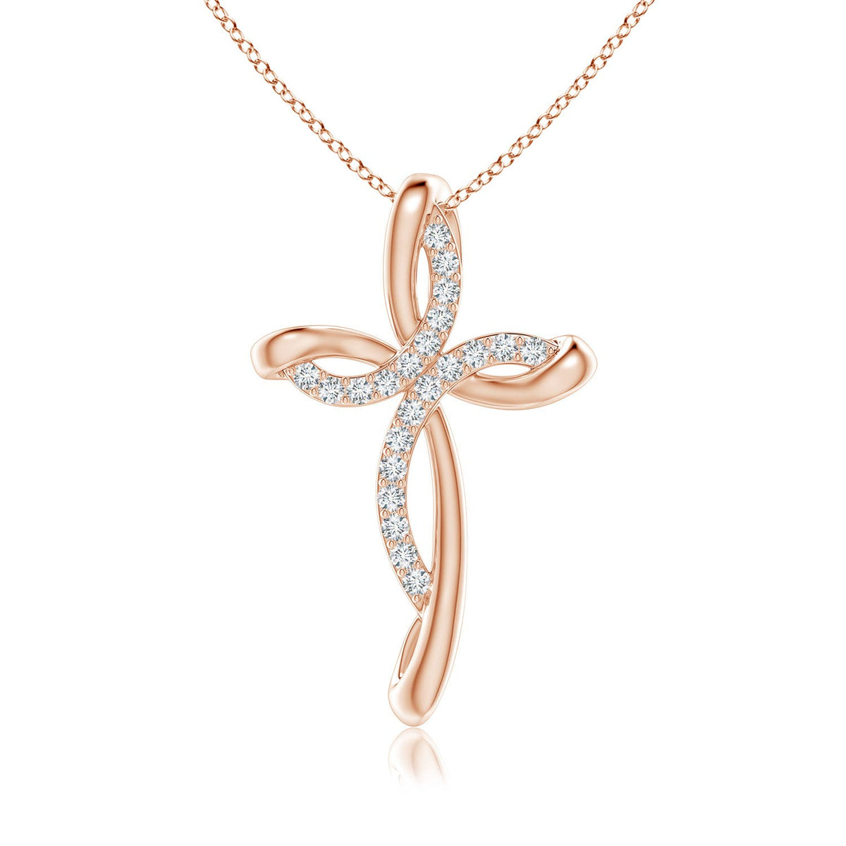 0.5 CTW Prong-Set Round Lab-Grown Diamond Ribbon Twist Cross Pendant in 18K Rose Gold