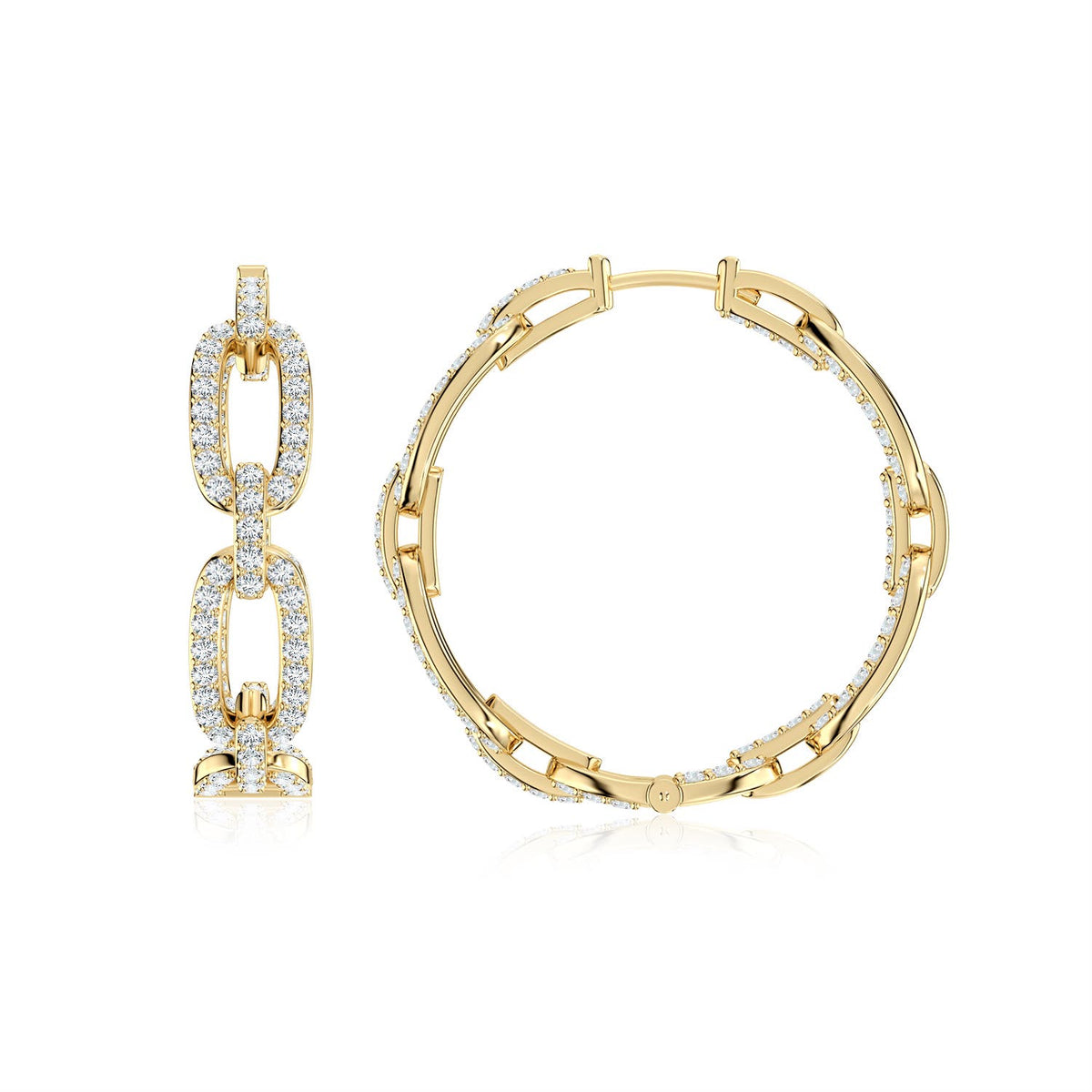 5.52 CTW Lab-Grown Prong-Set Round Diamond Inside Out Hinged Clip Hoop Earrings in 18K Yellow Gold