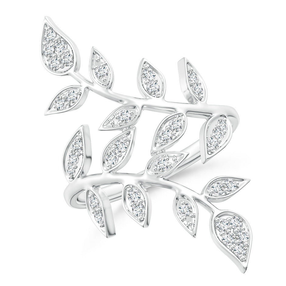 Pave Set Diamond Olive Leaf Vine Ring
