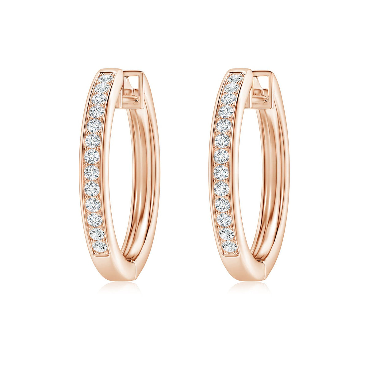 1.0 CTW Channel-Set Princess-Cut Diamond Huggie Hoop Earrings in 18K Rose Gold