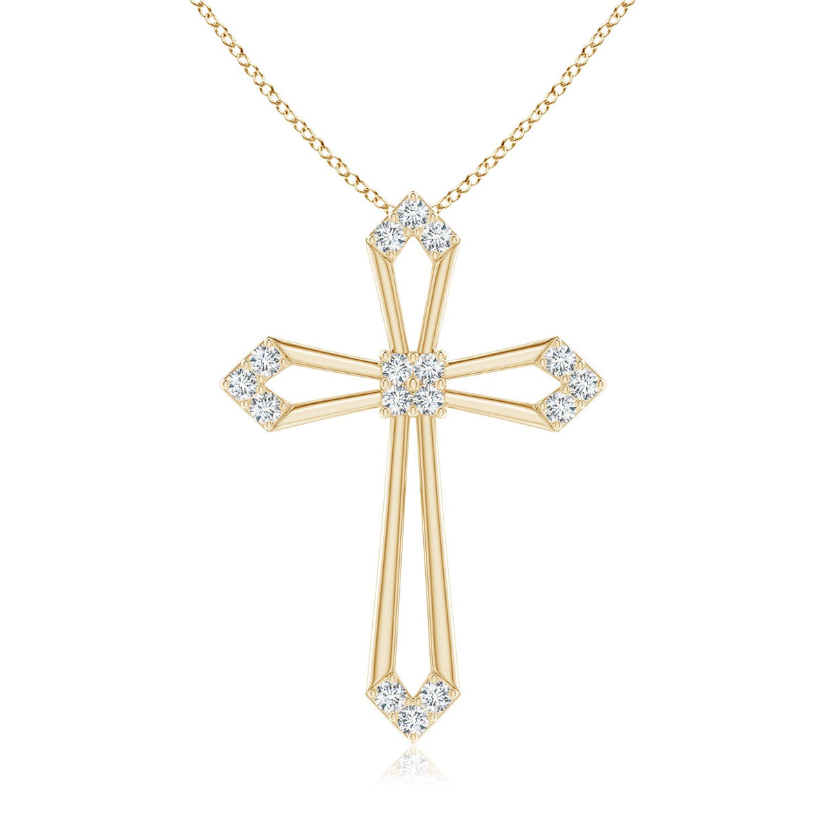 1.16 CTW Lab-Grown Flat Prong-Set Diamond Cross Pendant in 14K Yellow Gold