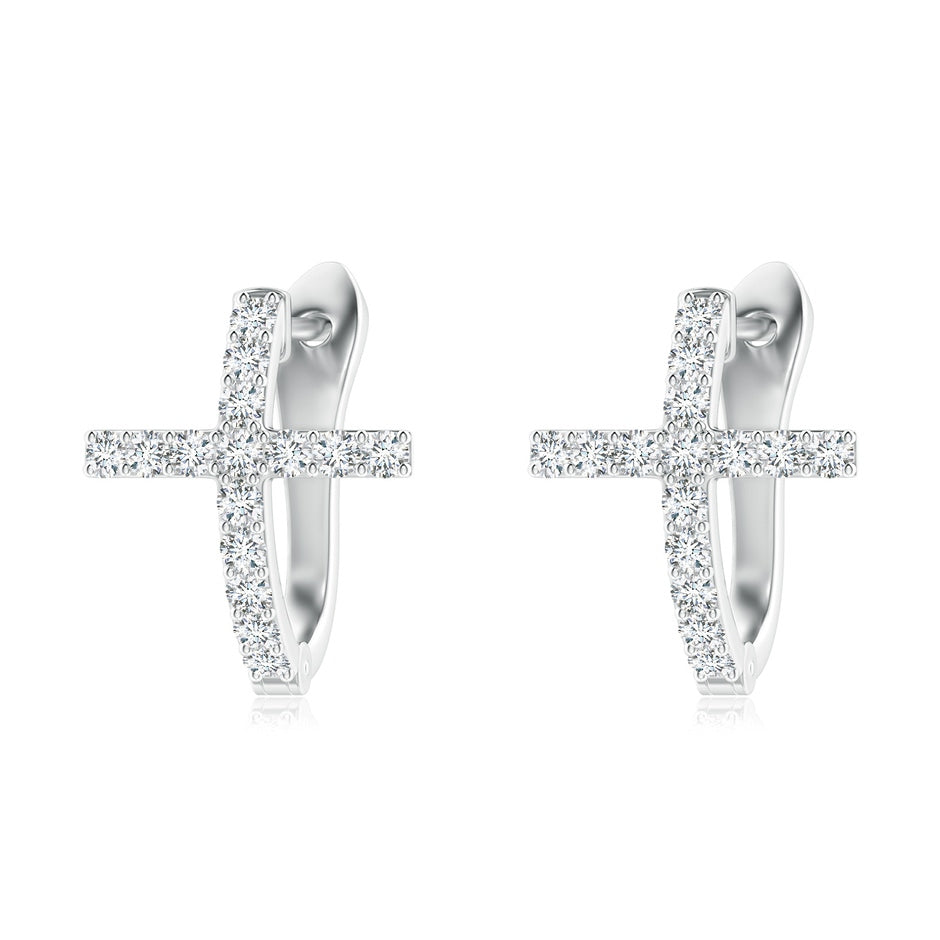 Lab-Grown Prong-Set Diamond Cross Hoop Earrings