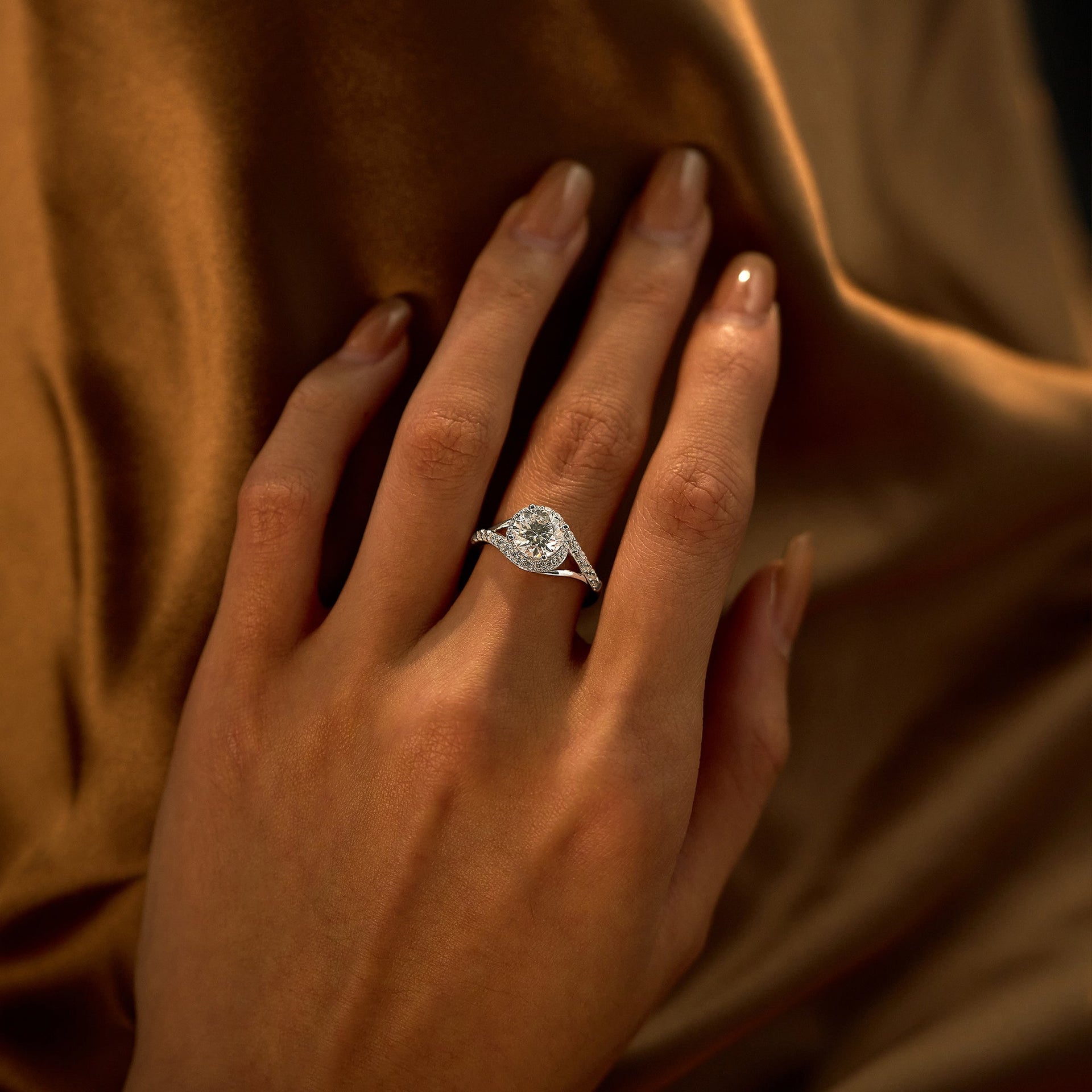 1.5 Carat Starlight Halo Moissanite Ring with Twist Pavé Band