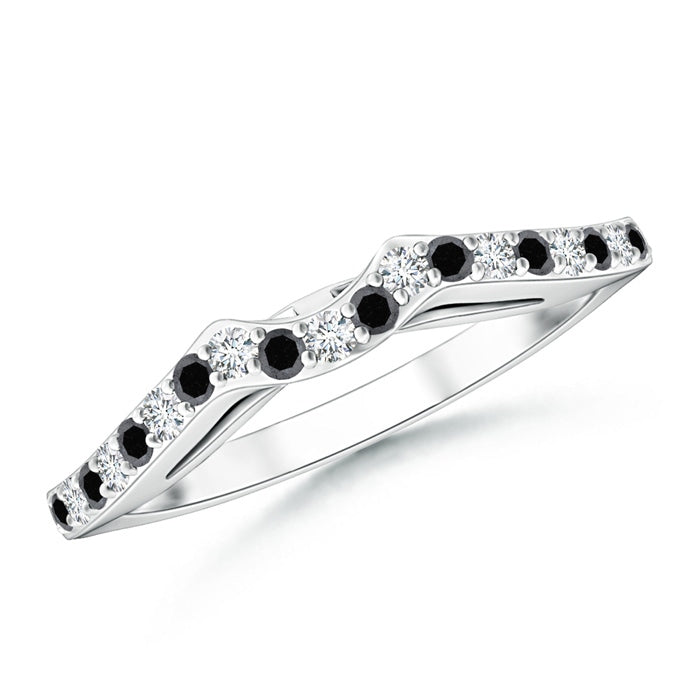 Prong Set Round Enhanced Black & White Diamond Curved Wedding Ring