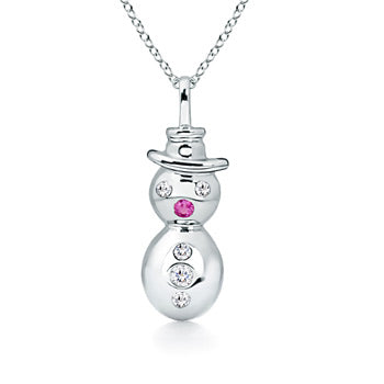 Gypsy-Set Pink Sapphire and Diamond Snowman Pendant