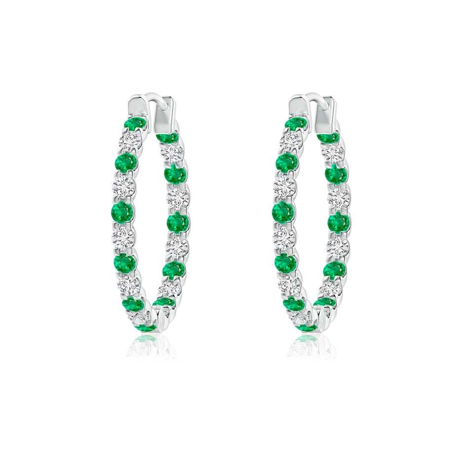 Prong-Set Round Emerald and Diamond Inside Out Hoop Earrings