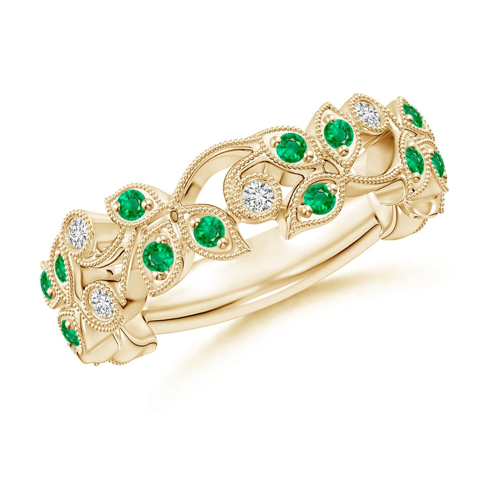 Nature Inspired Round Emerald & Diamond Vine Ring
